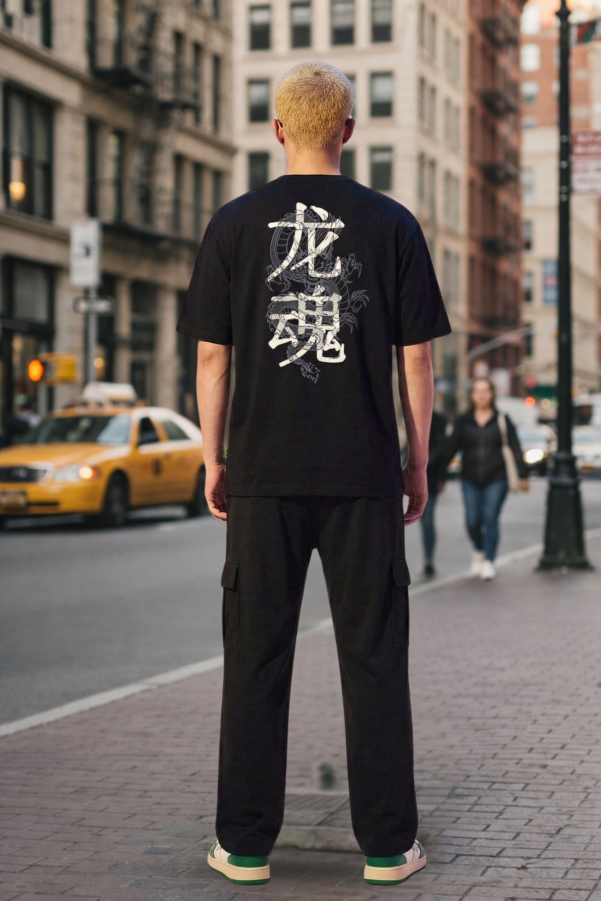 Men Black Oversized T-Shirt & Cargo Pants Co-Ord Set