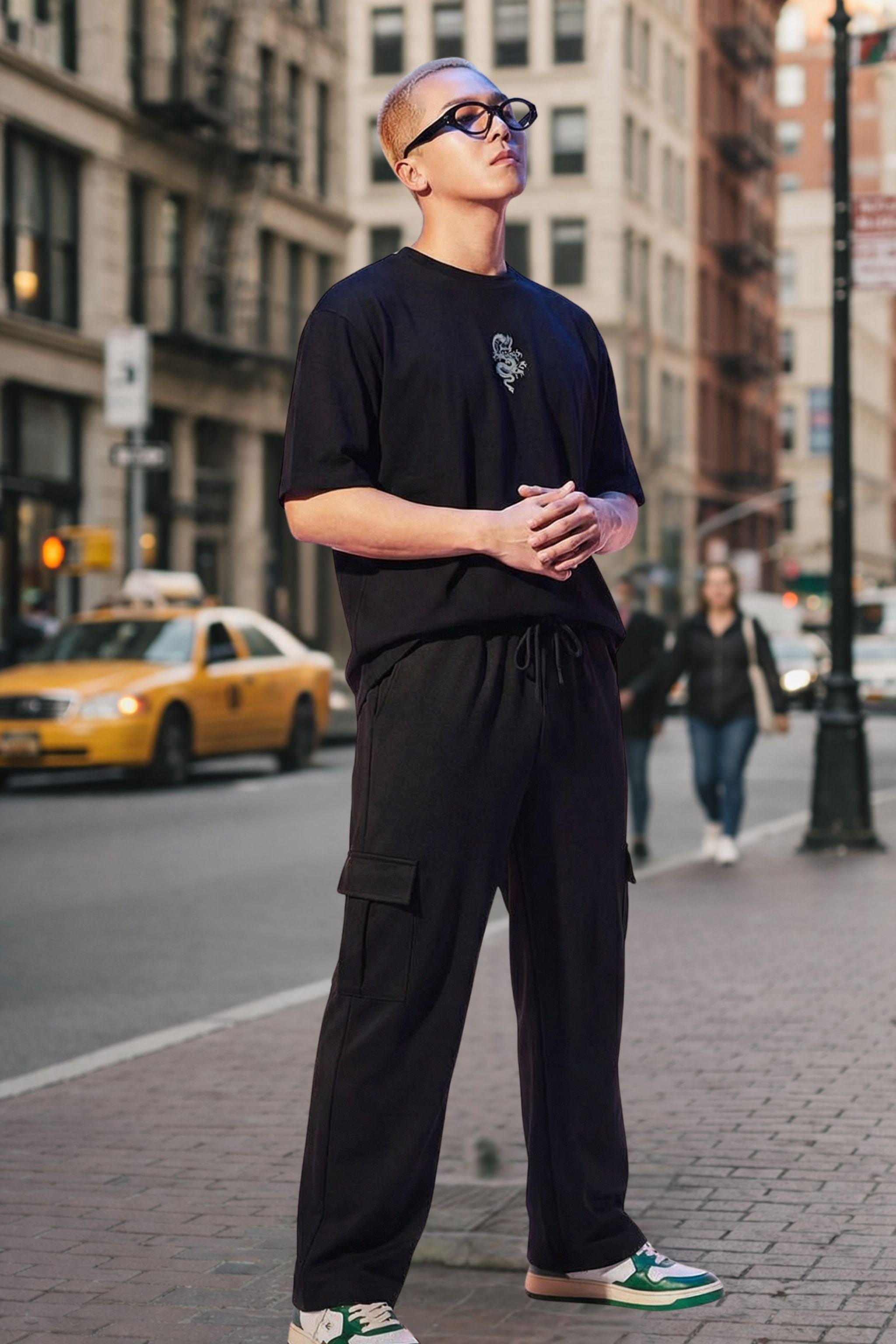 Men Black Oversized T-Shirt & Cargo Pants Co-Ord Set