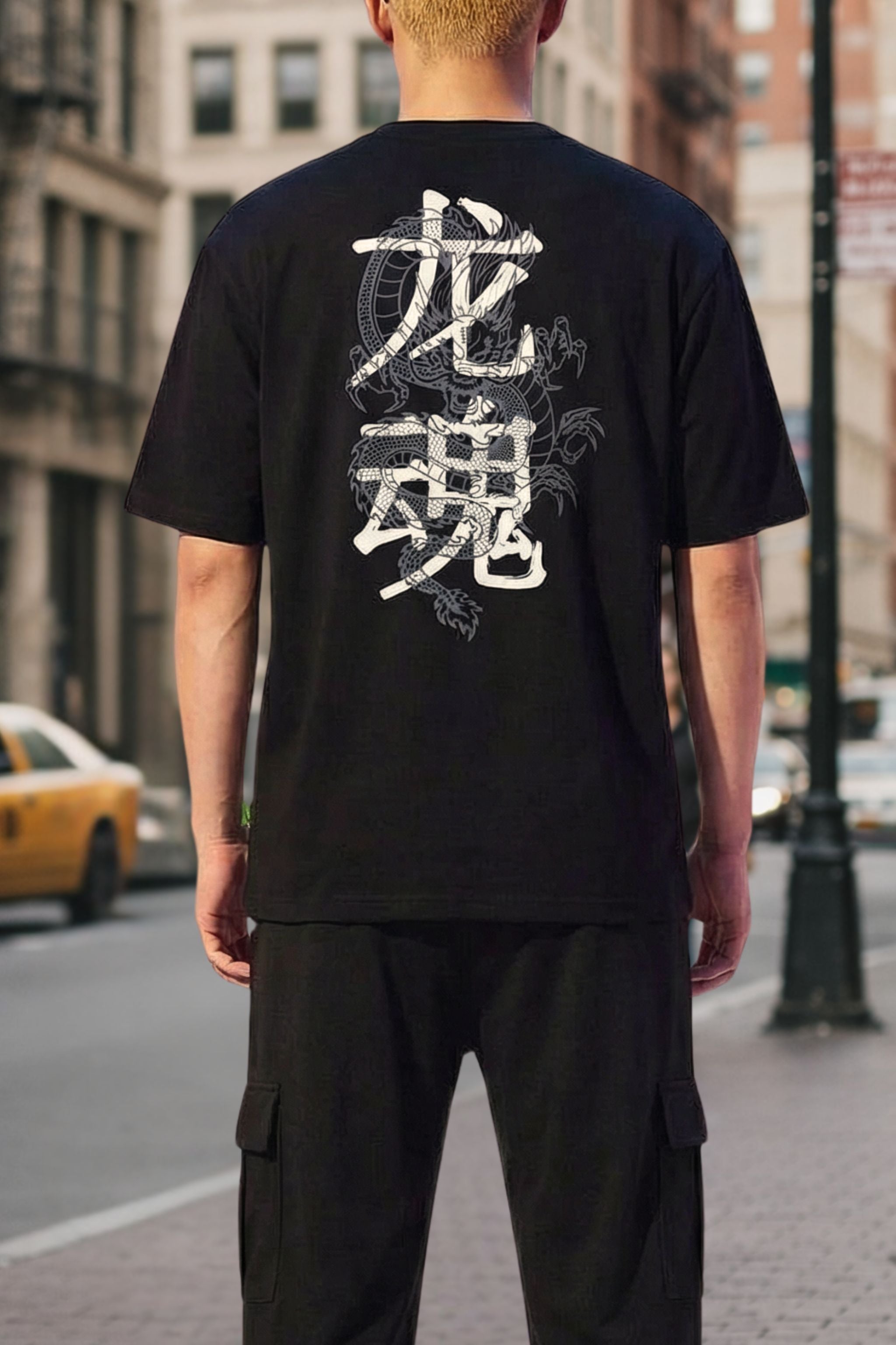 Men Black Oversized T-Shirt & Cargo Pants Co-Ord Set