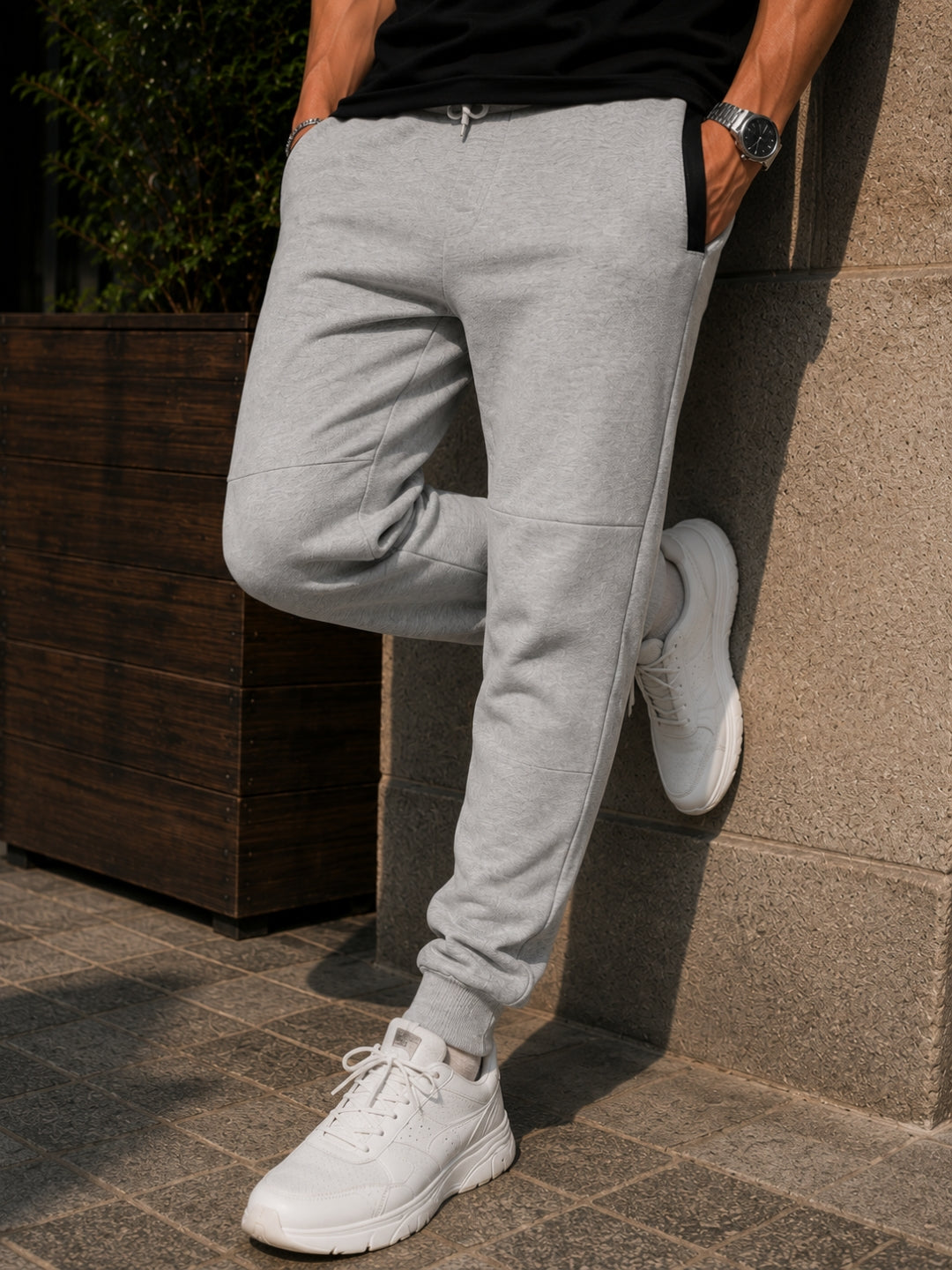 Men's Solid Grey Melange Regular Fit Joggers
