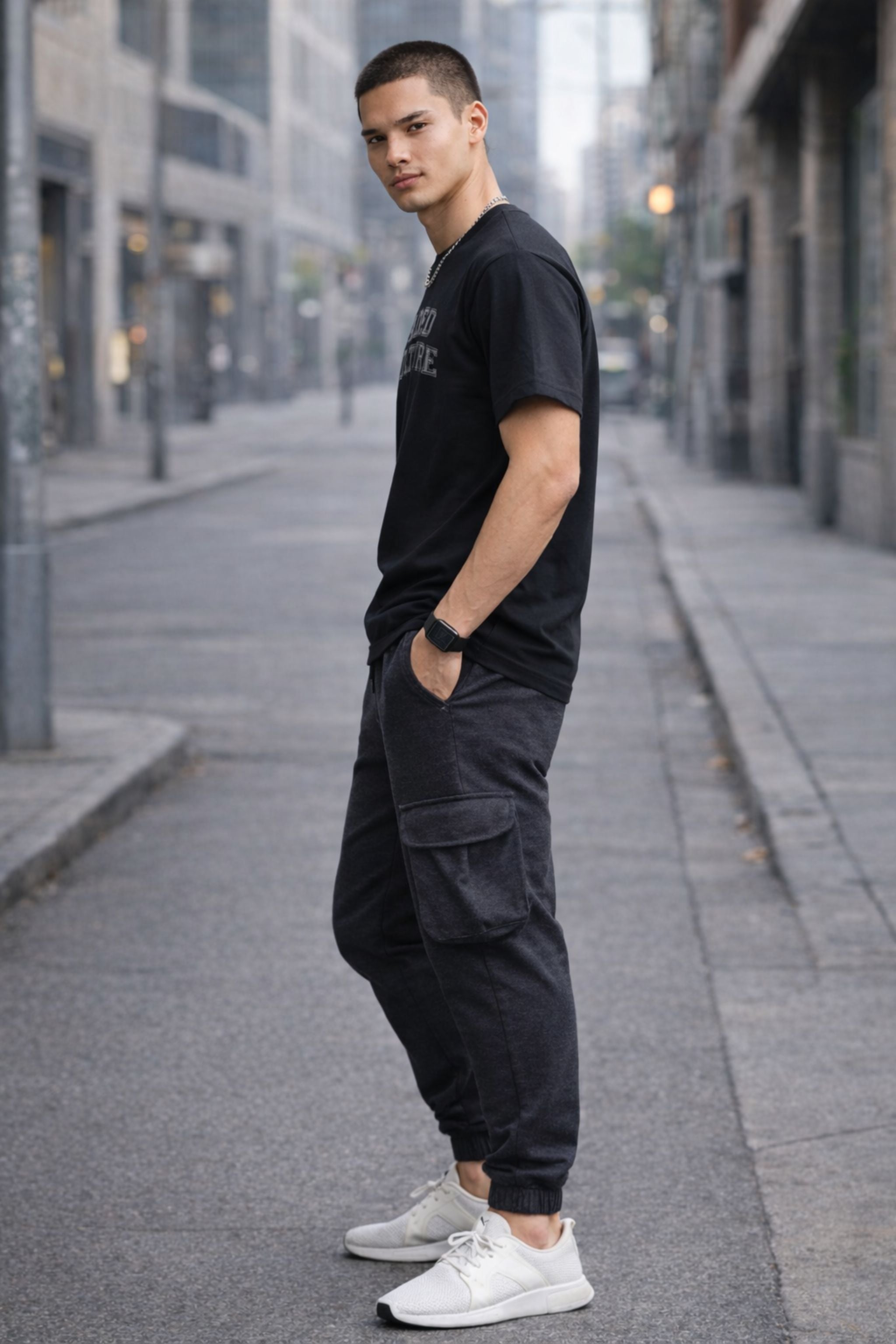 Men Black Printed T-Shirt & Cargo Jogger Co-Ord Set