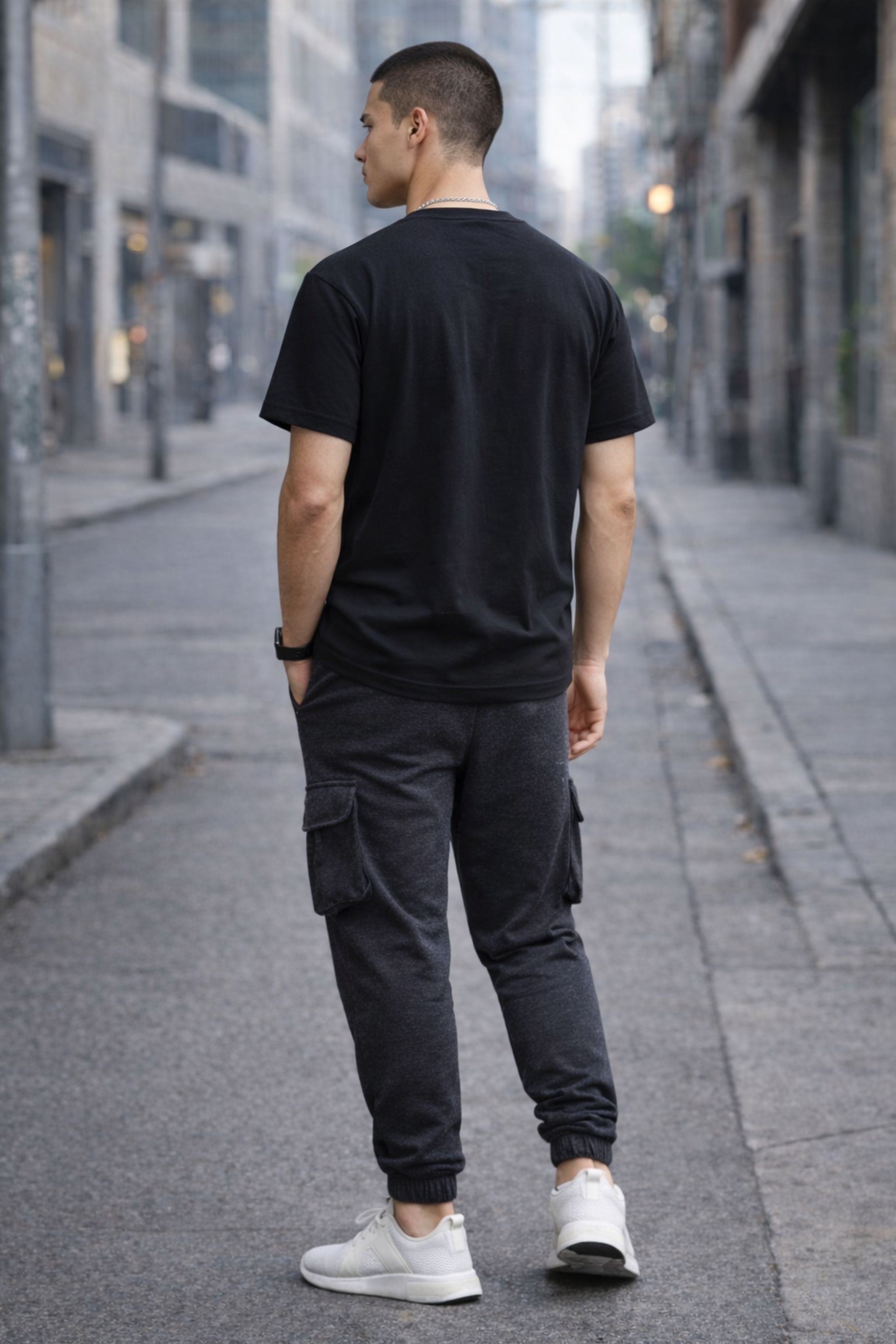 Men Black Printed T-Shirt & Cargo Jogger Co-Ord Set