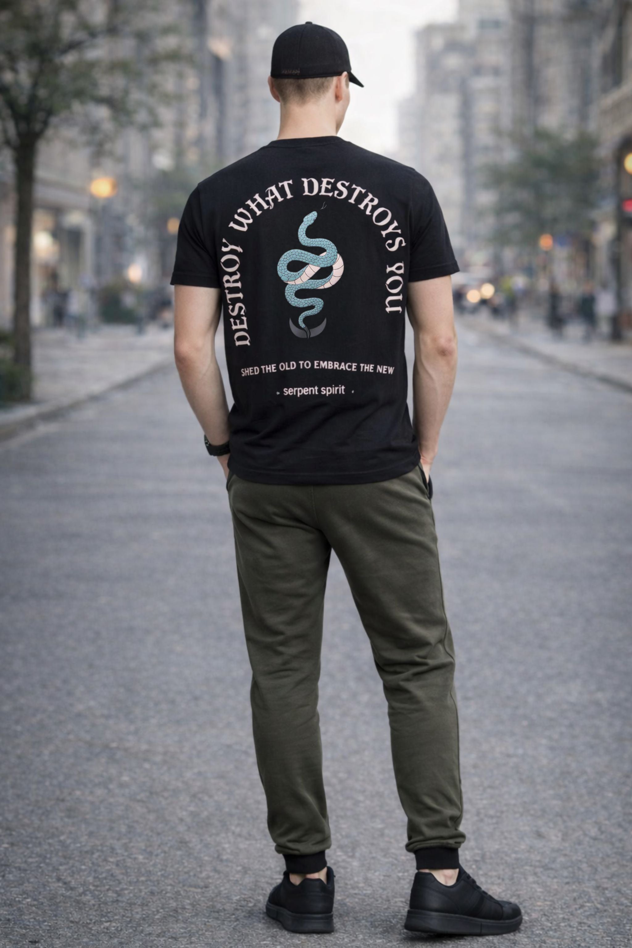 Men Black Graphic T-Shirt & Olive Jogger Co-Ord Set