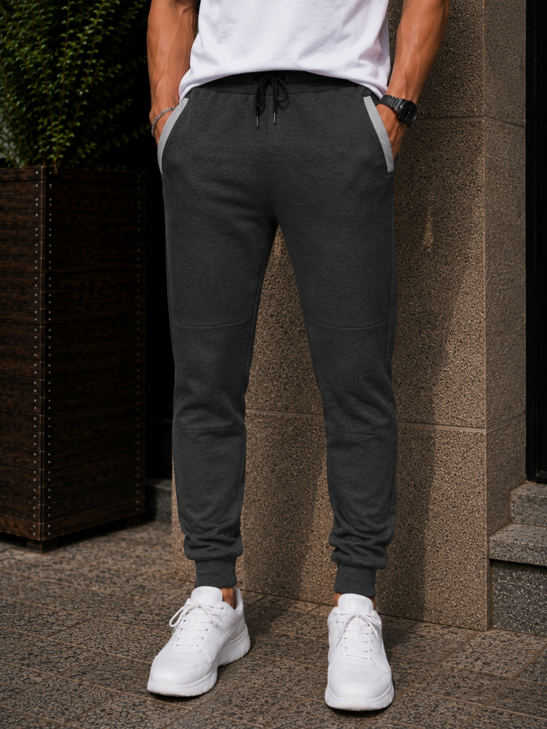 Men's Solid Charcoal Regular Fit Joggers