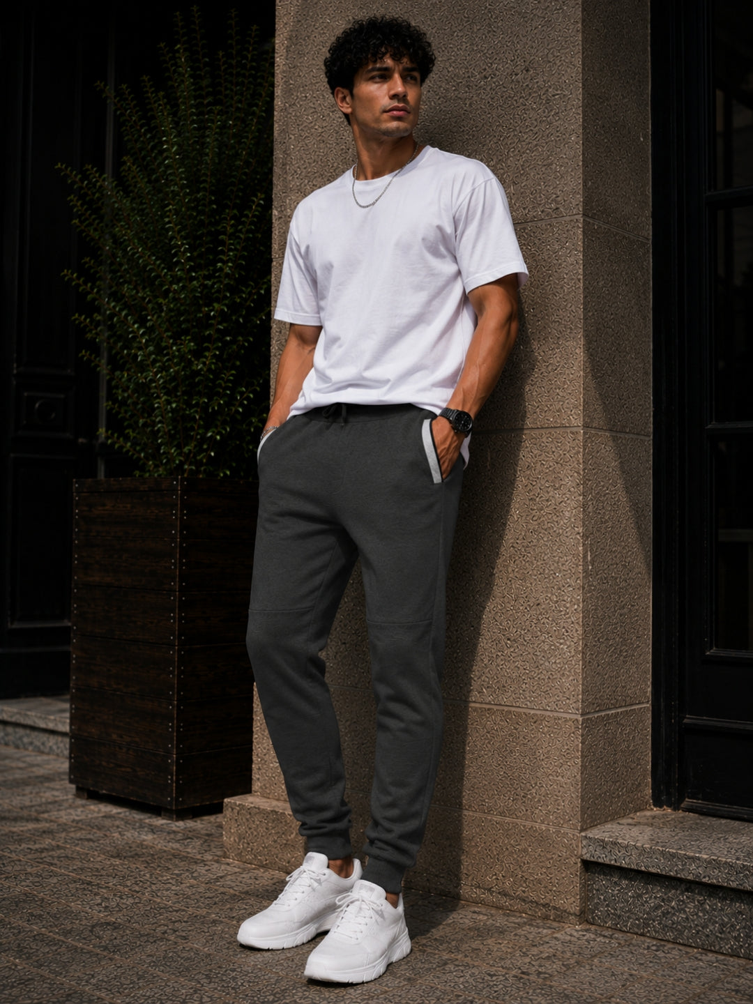Men's Solid Charcoal Regular Fit Joggers