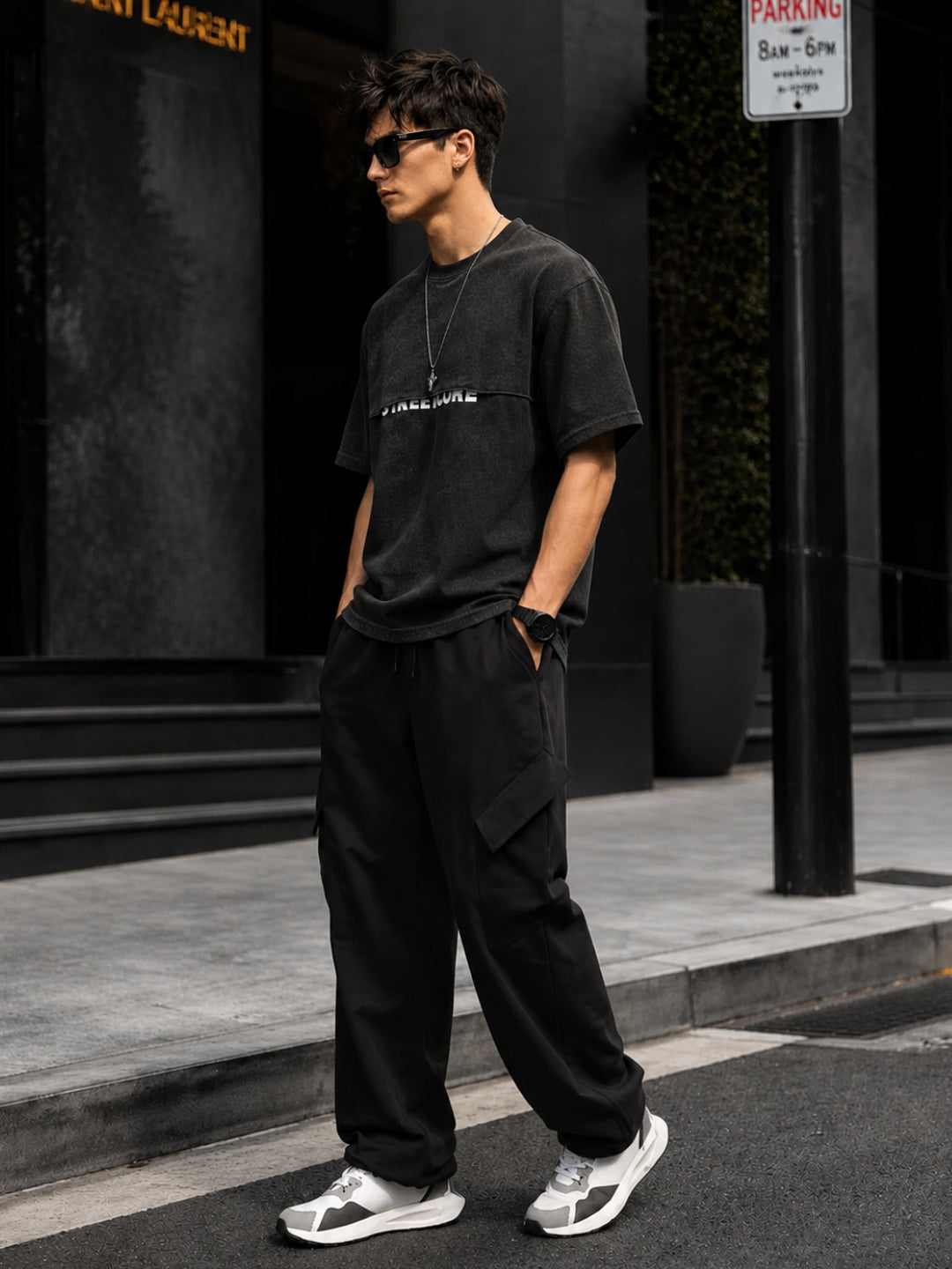 Men's Acid Wash Oversized T-Shirt & Cargo Loose fit Track Pant Streetwear Co-ord Set
