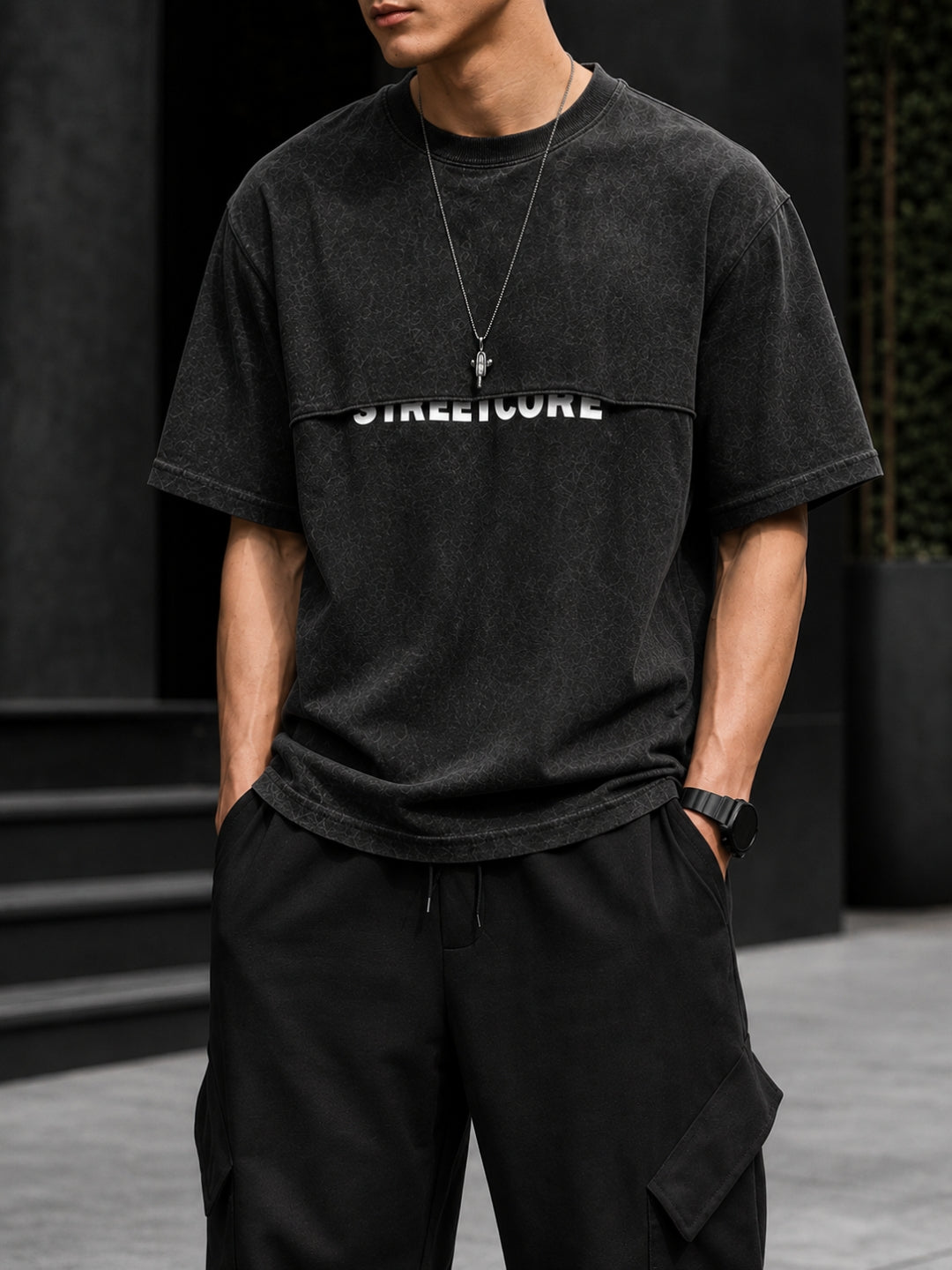 Men's Acid Wash Oversized T-Shirt & Cargo Loose fit Track Pant Streetwear Co-ord Set