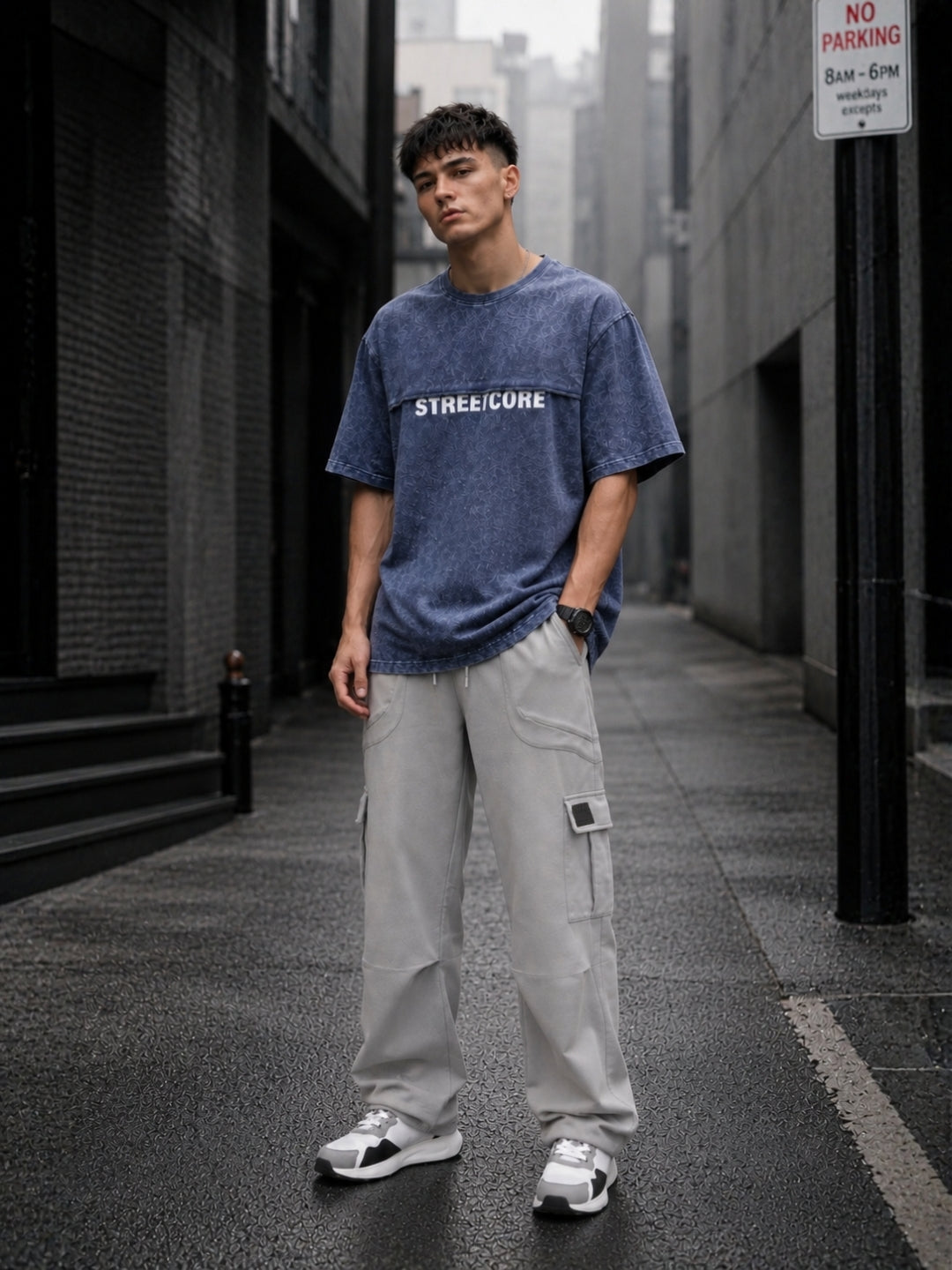 Men's Acid Wash Oversized T-Shirt & Cargo Loose fit Track Pant Streetwear Co-ord Set