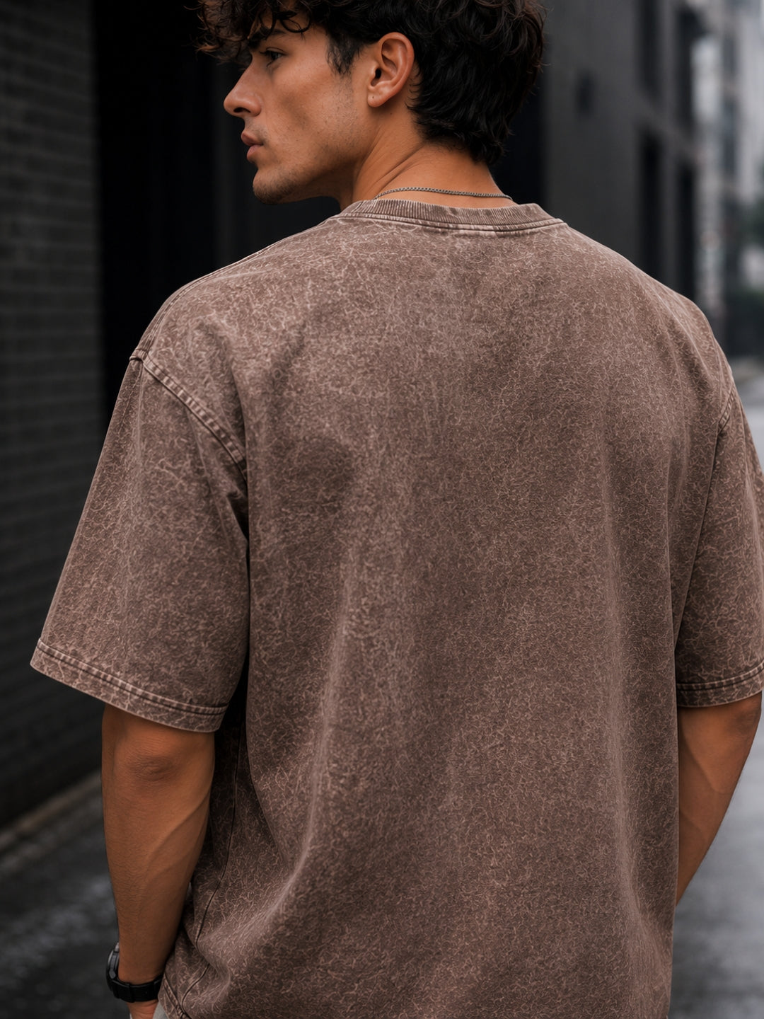 Men's Brown Acid Wash Oversized T-Shirt & Beige Cargo Loose fit Track Pant Streetwear Co-ord Set