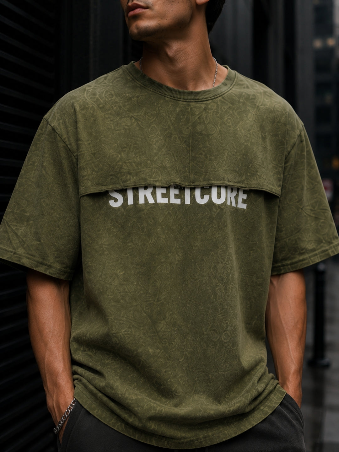 Men's Olive Acid Wash Oversized T-Shirt & Cargo Loose fit Track Pant Streetwear Co-ord Set