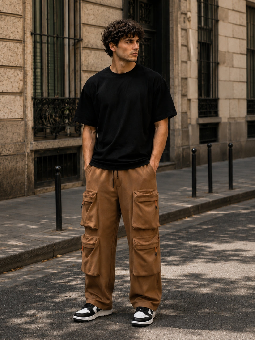 Men's Solid Oversized T-Shirt & Cargo Loose fit Track Pant Streetwear Co-ord Set