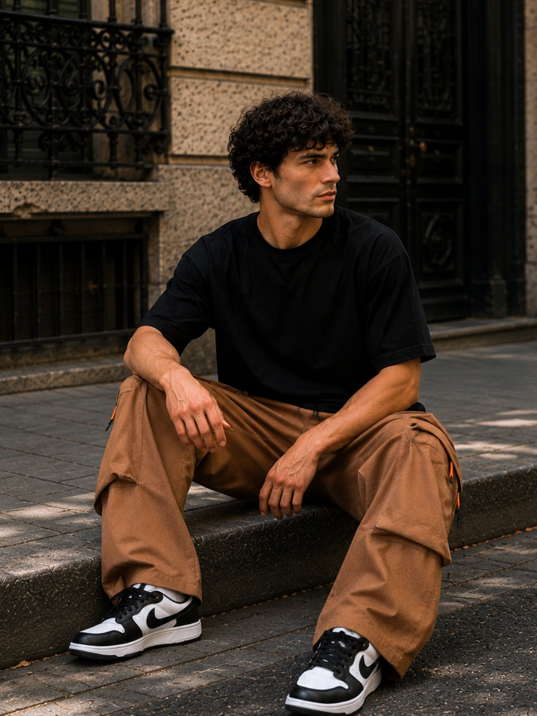 Men's Solid Oversized T-Shirt & Cargo Loose fit Track Pant Streetwear Co-ord Set