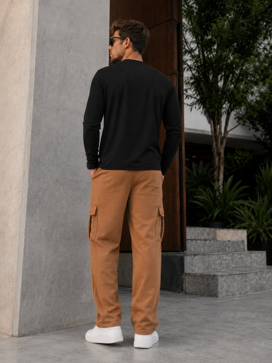 Men's Solid Full sleeve T-Shirt & Cargo Loose fit Track Pant Streetwear Co-ord Set