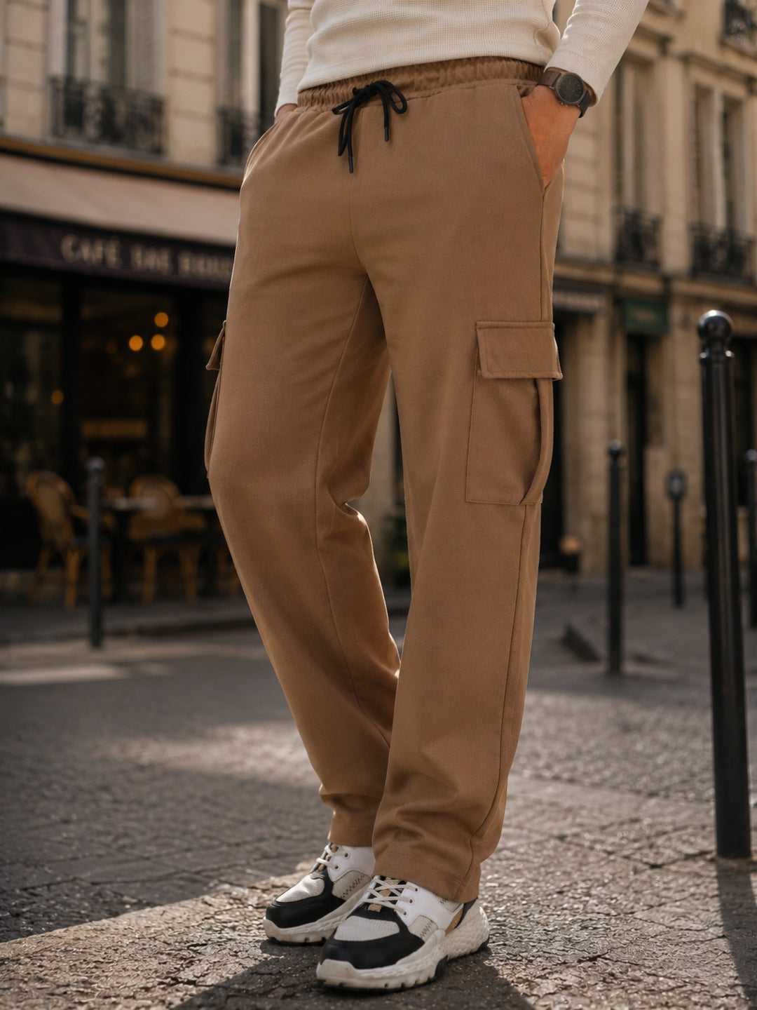 Men's Solid Full sleeve T-Shirt & Cargo Loose fit Track Pant Streetwear Co-ord Set