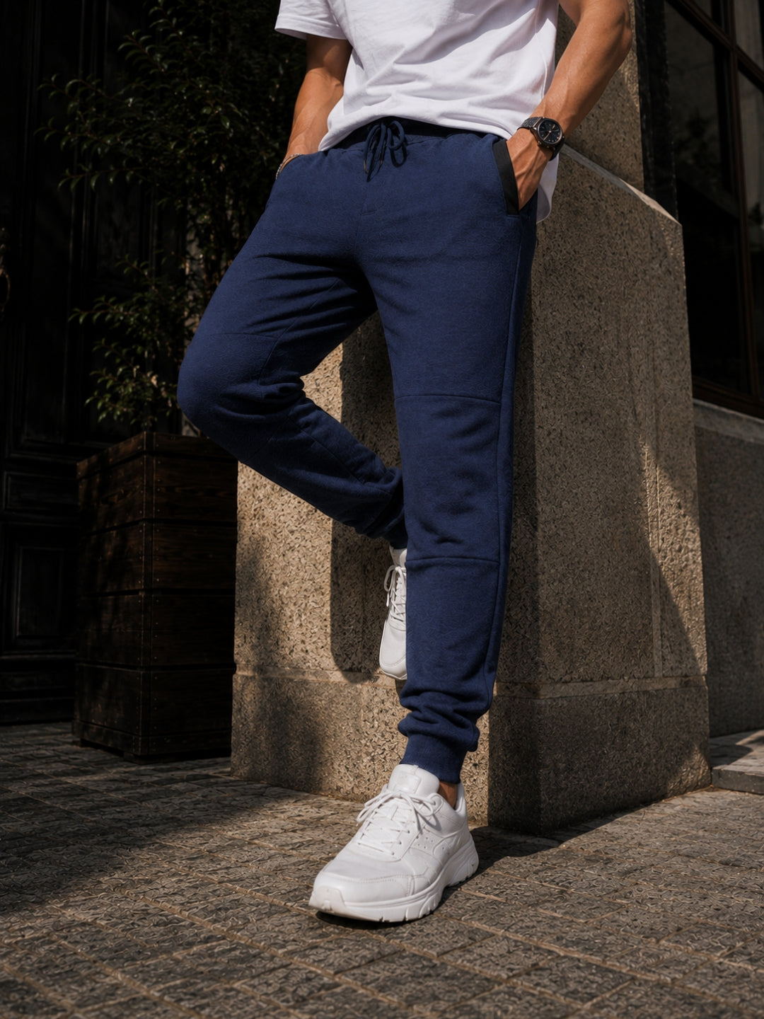 Men's Solid Blue Regular Fit Joggers