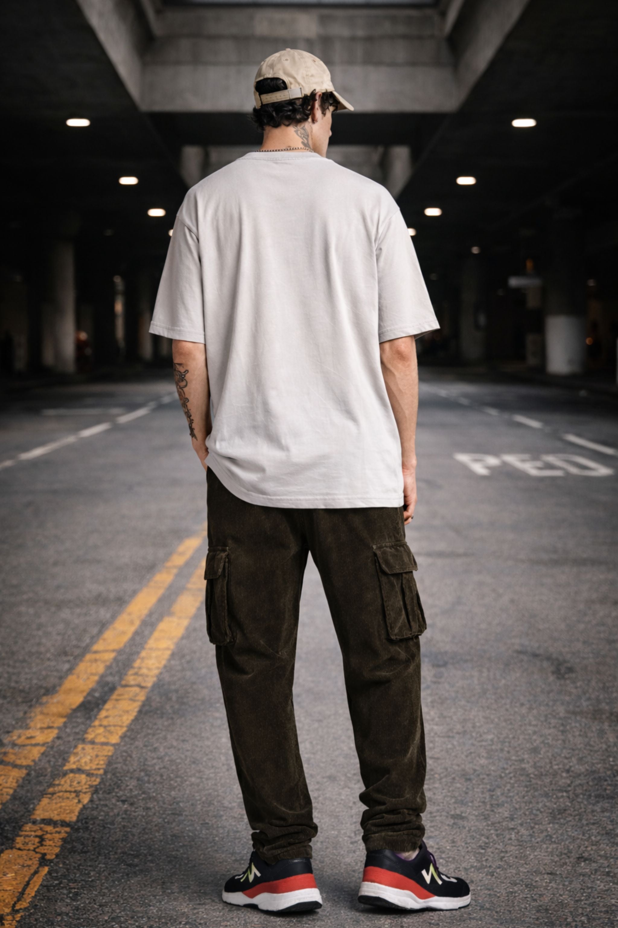 Men Grey Oversized T-Shirt & Cargo Pants Co-Ord Set
