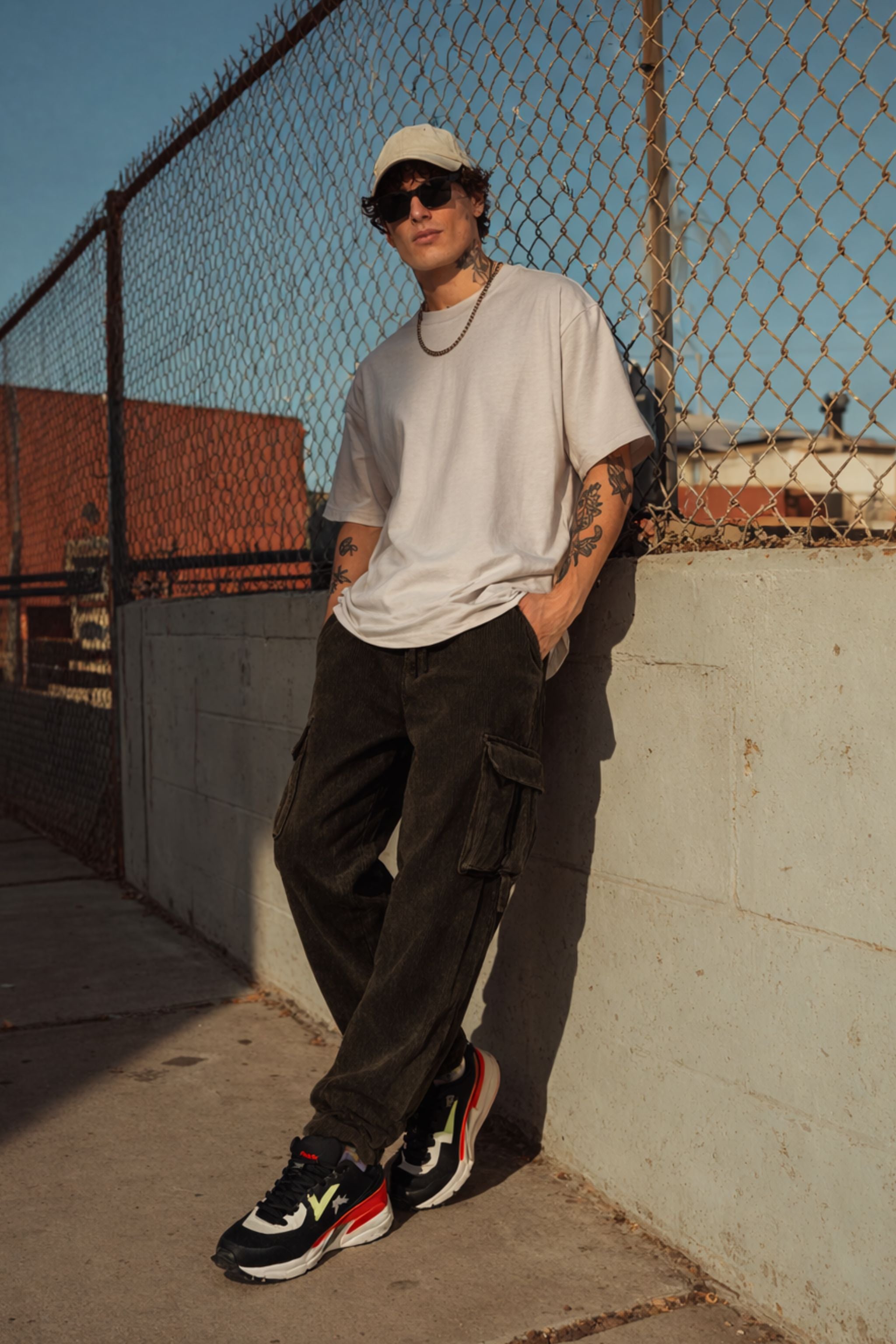 Men Grey Oversized T-Shirt & Cargo Pants Co-Ord Set