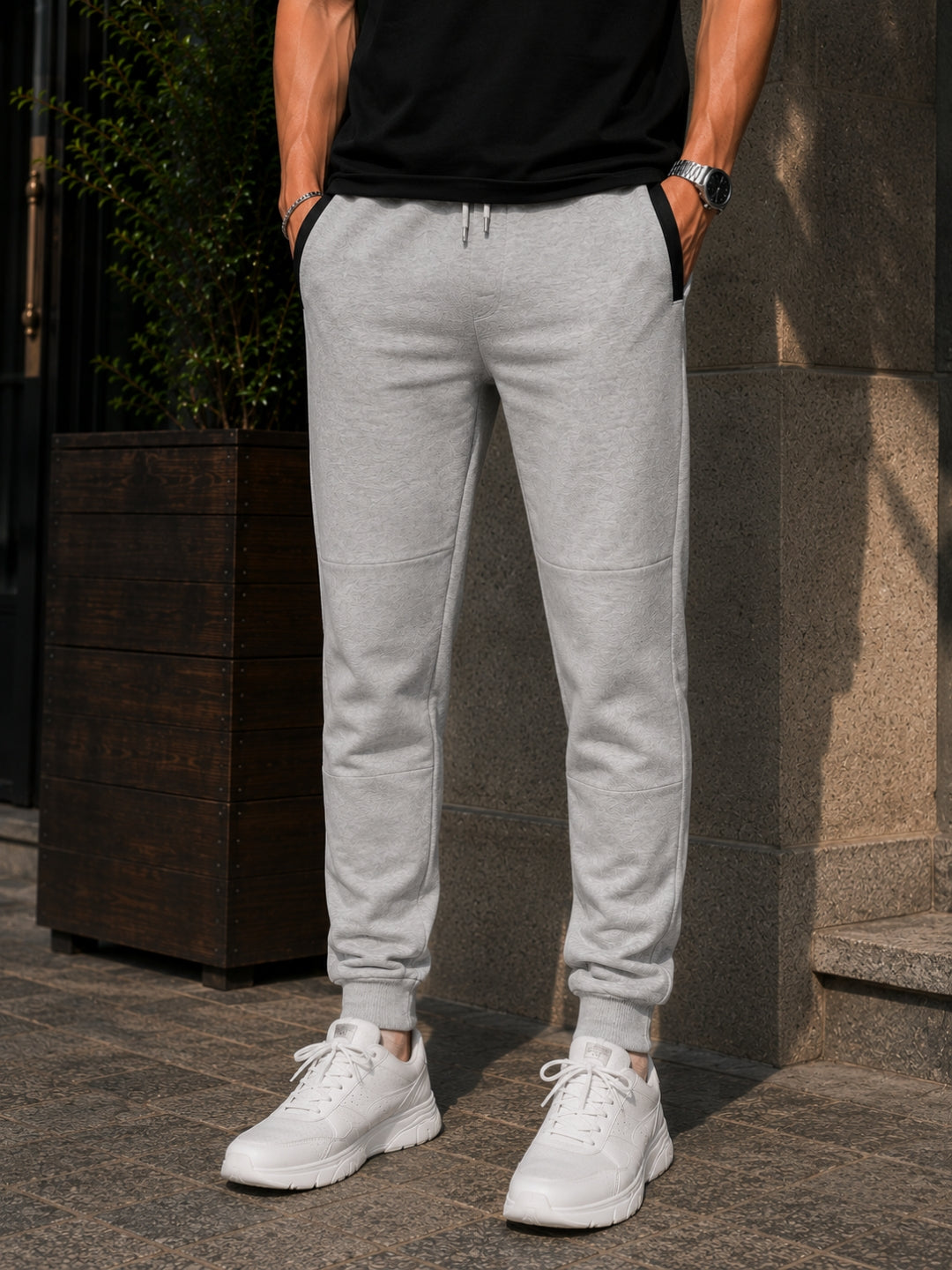 Men's Solid Grey Melange Regular Fit Joggers