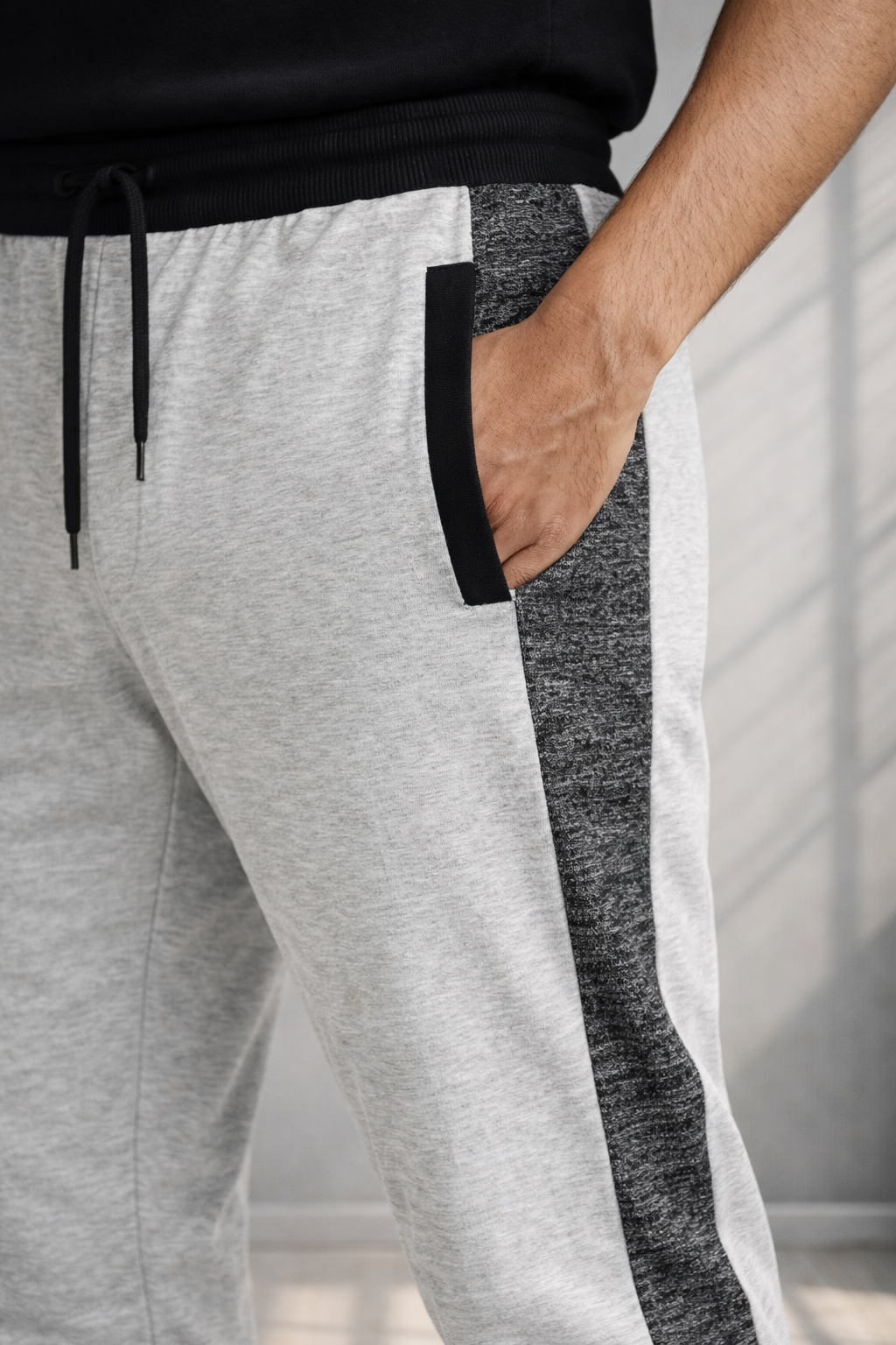 Men's Solid Grey Melange Side Panel TrackPants