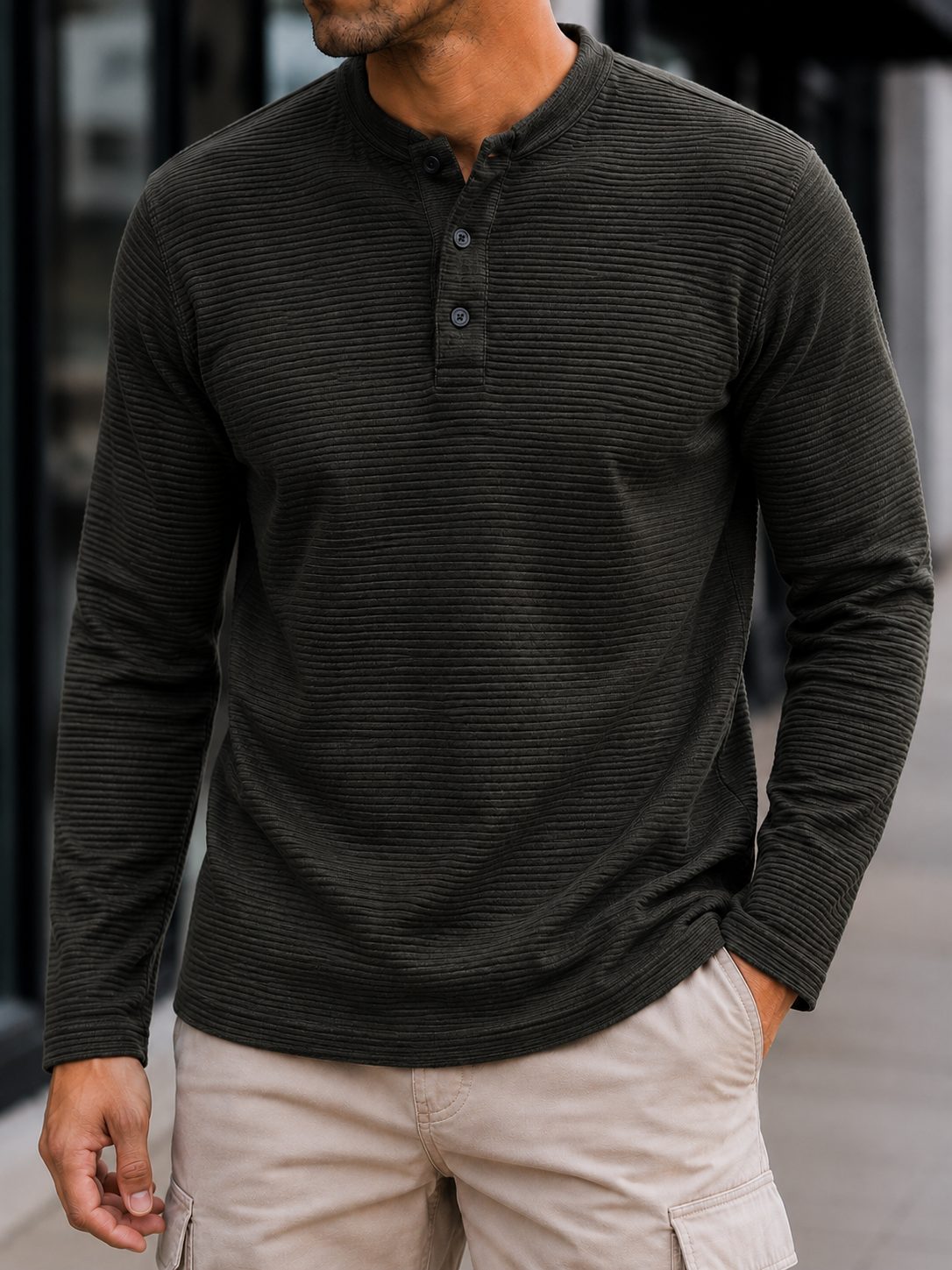 Men's Olive Regular Fit Solid Full Sleeve T Shirt