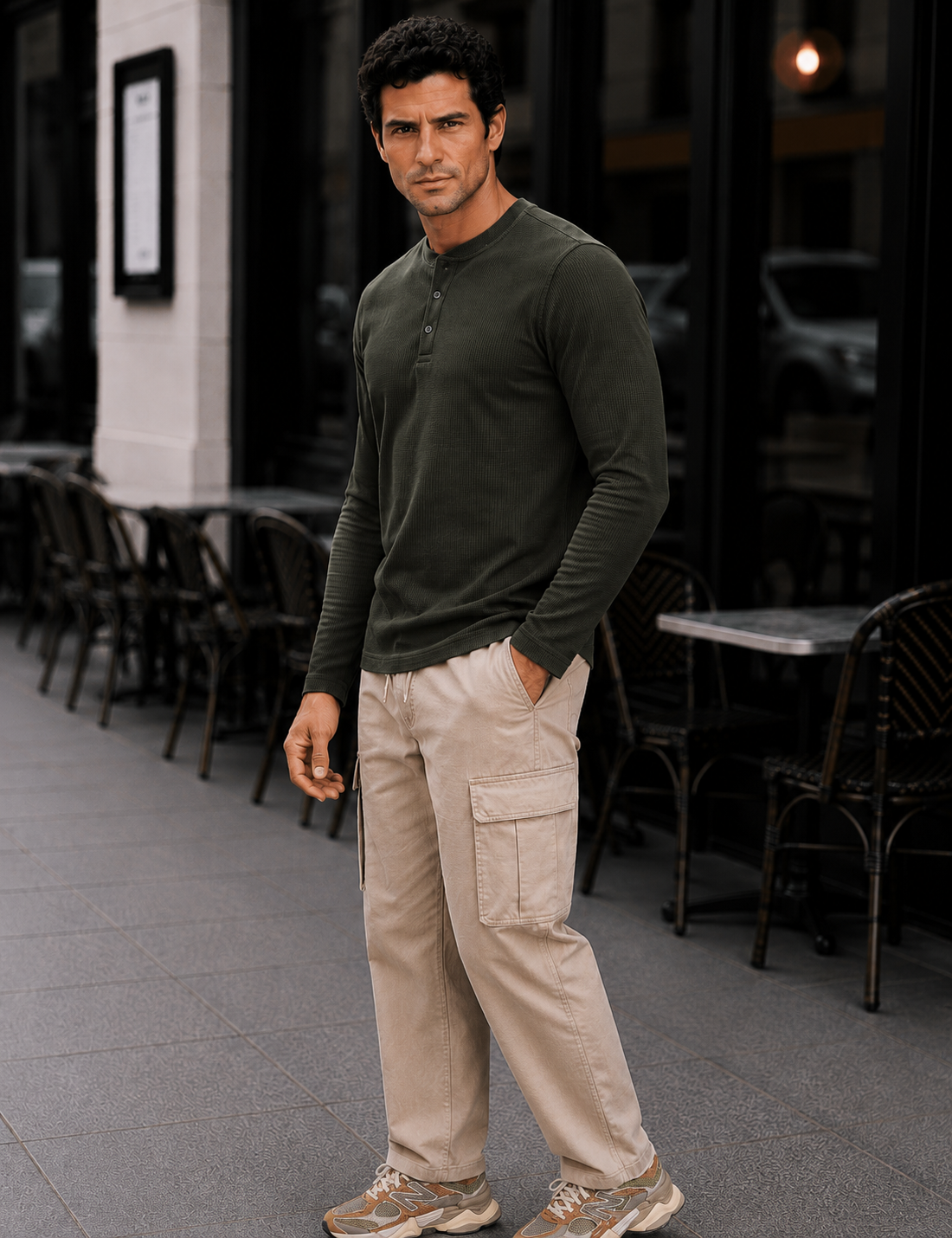 Men's Olive Regular Fit Solid Full Sleeve T Shirt