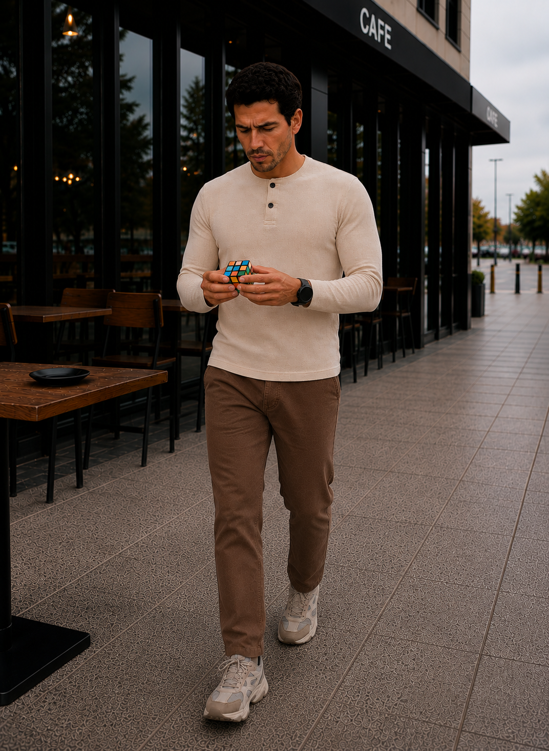 Men's Regular Fit Solid Full Sleeve Beige T- Shirt