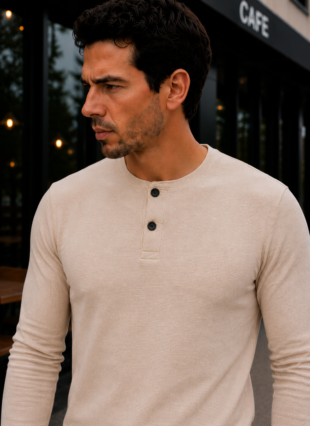 Men's Regular Fit Solid Full Sleeve Beige T- Shirt