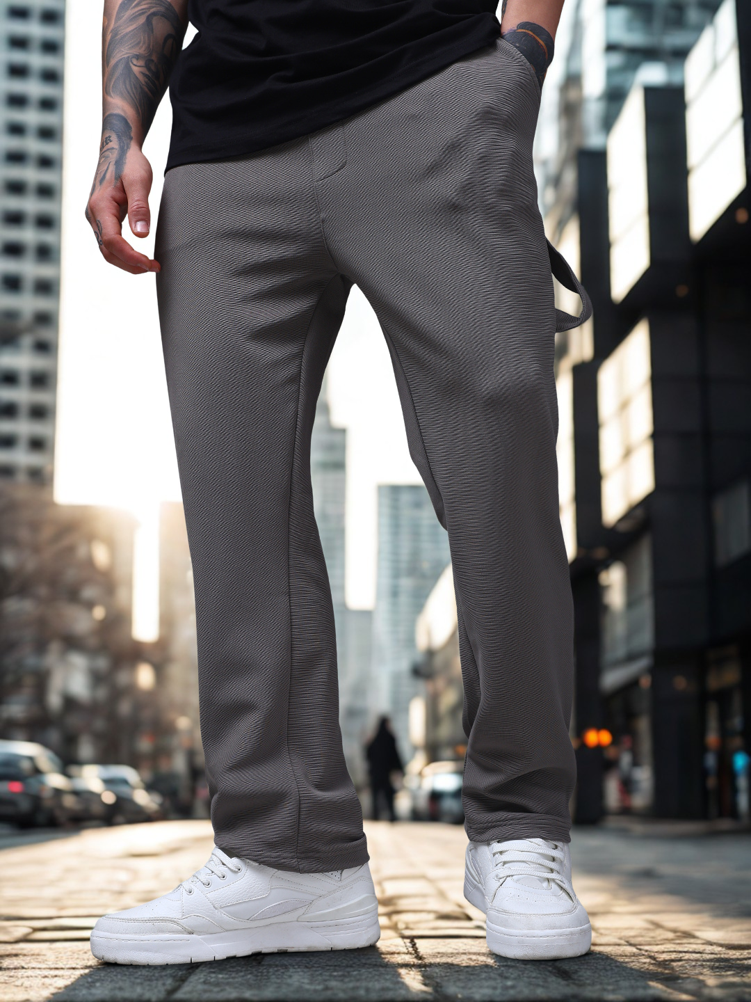 Men's Solid Light Grey Carpenter Pants