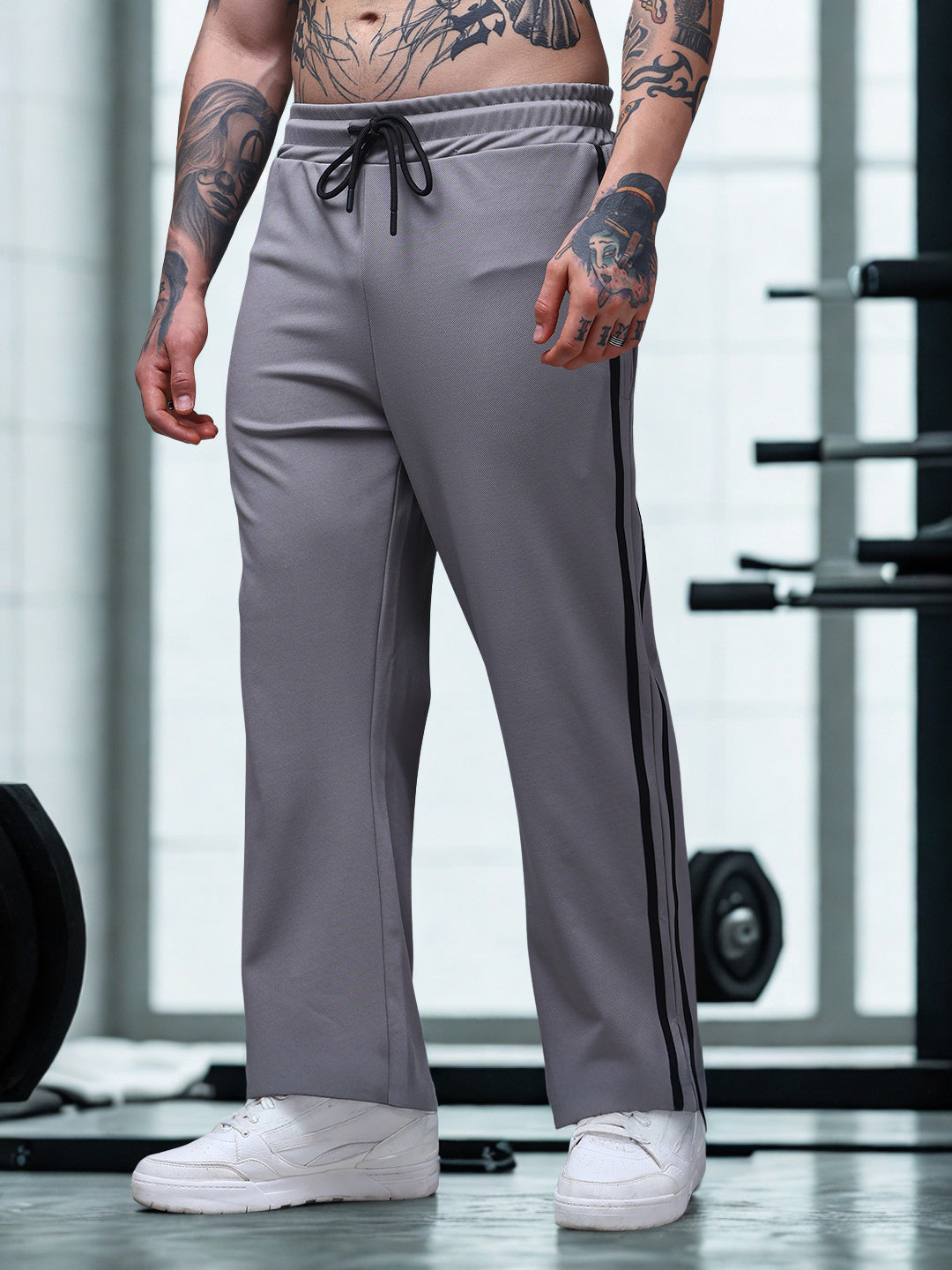 Men's Loose Fit Light Grey Side Tape TrackPants