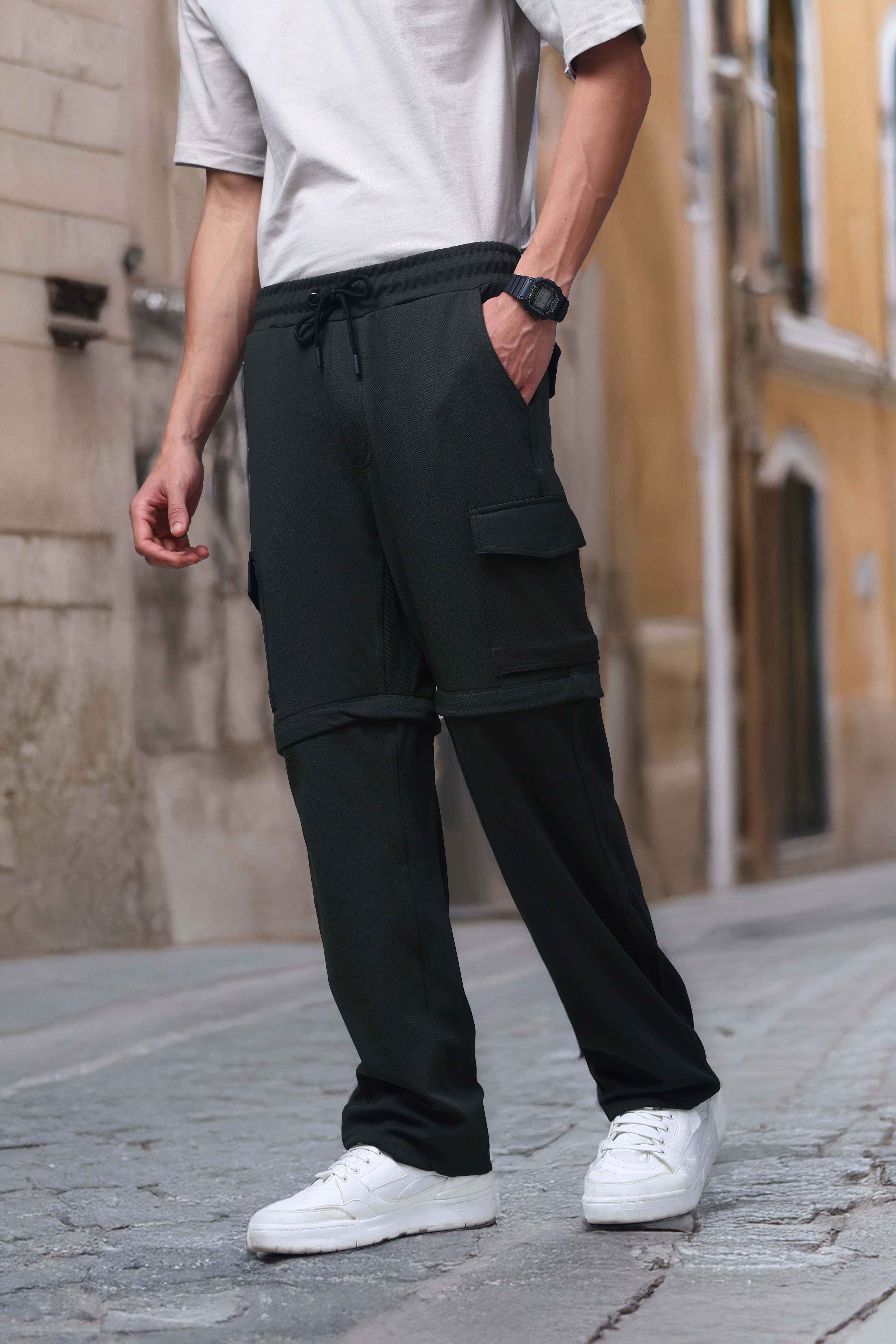 Men's Straight Fit Olive Detachable Cargo Pants