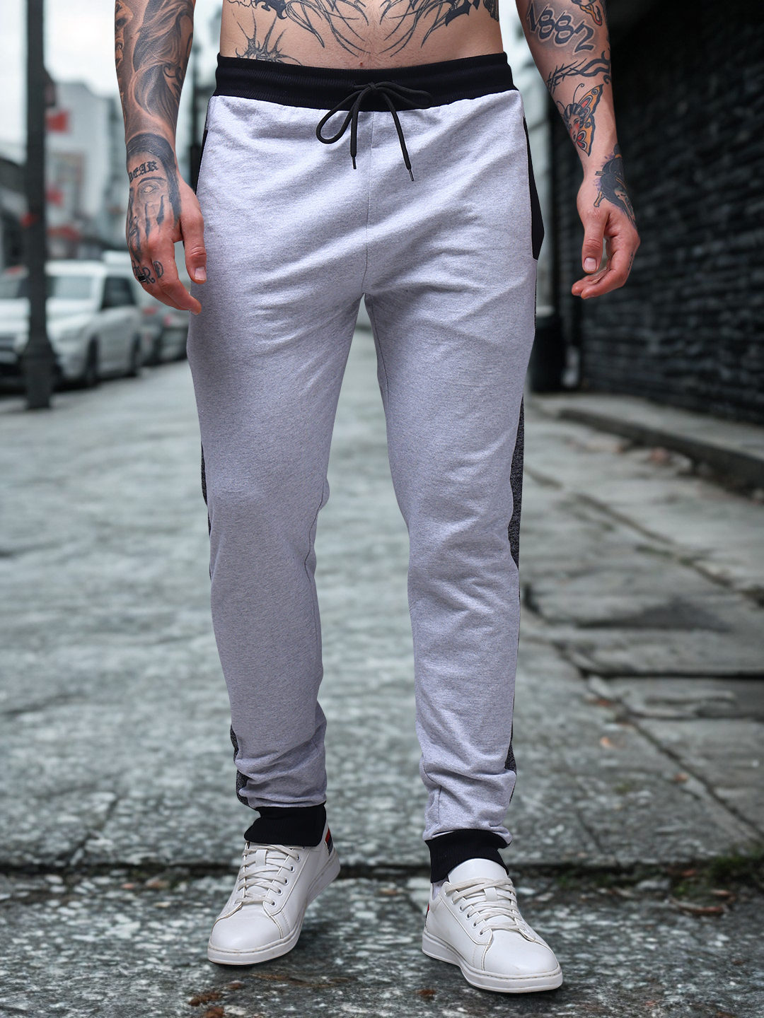 Men's Solid Grey Melange Side Panel TrackPants