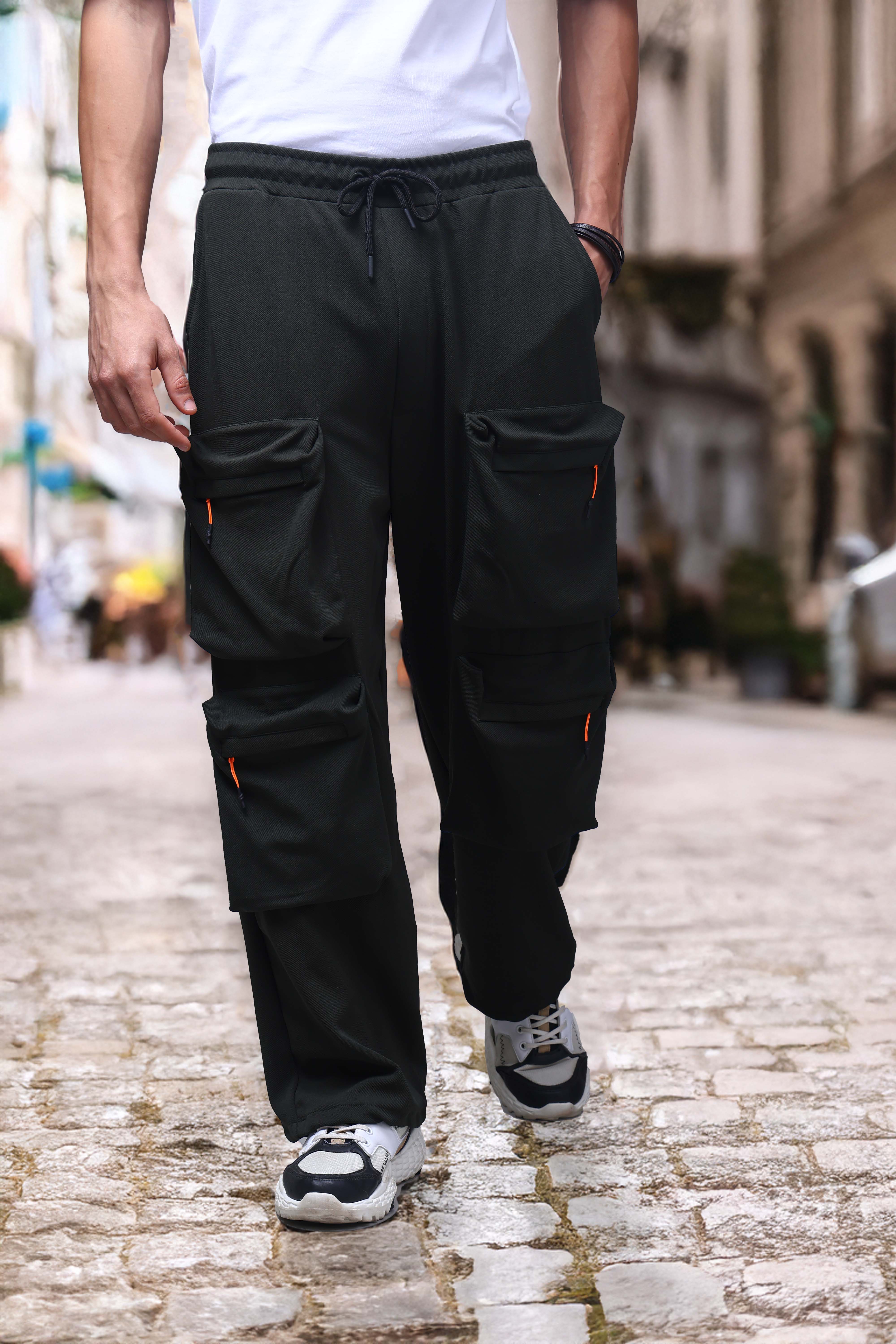 Men's Solid Olive Multiple Pocket Pants