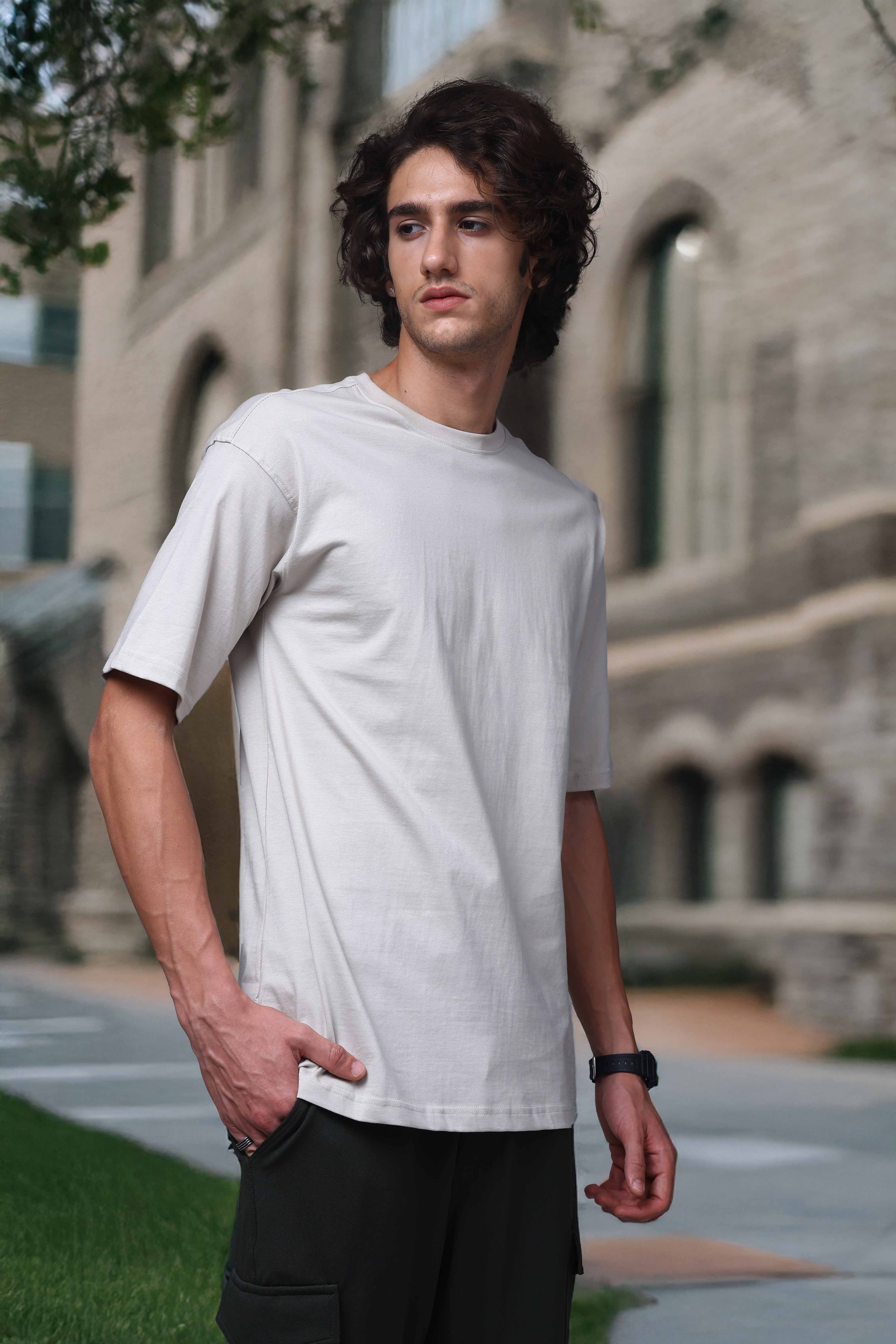 Men's Oversized Solid Beige Tshirt