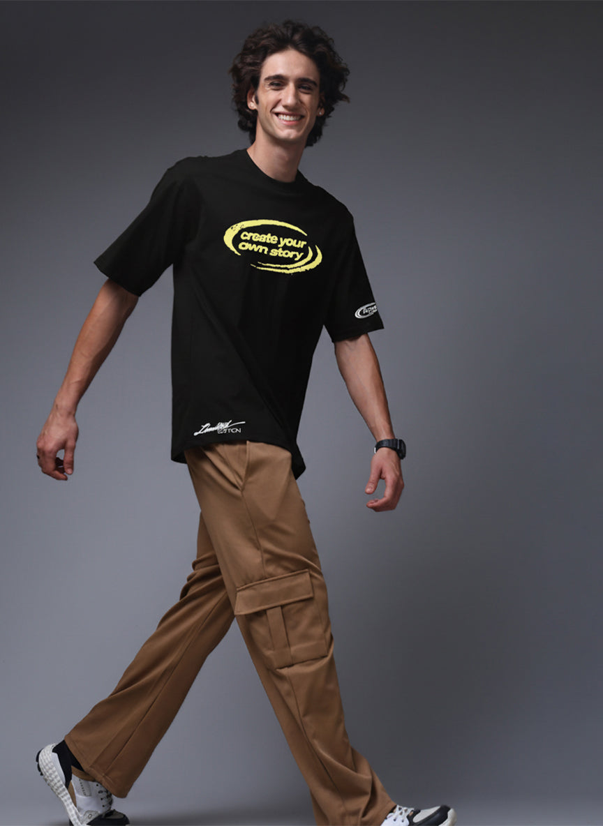 Men Black Oversized Graphic Print Cotton T-Shirt