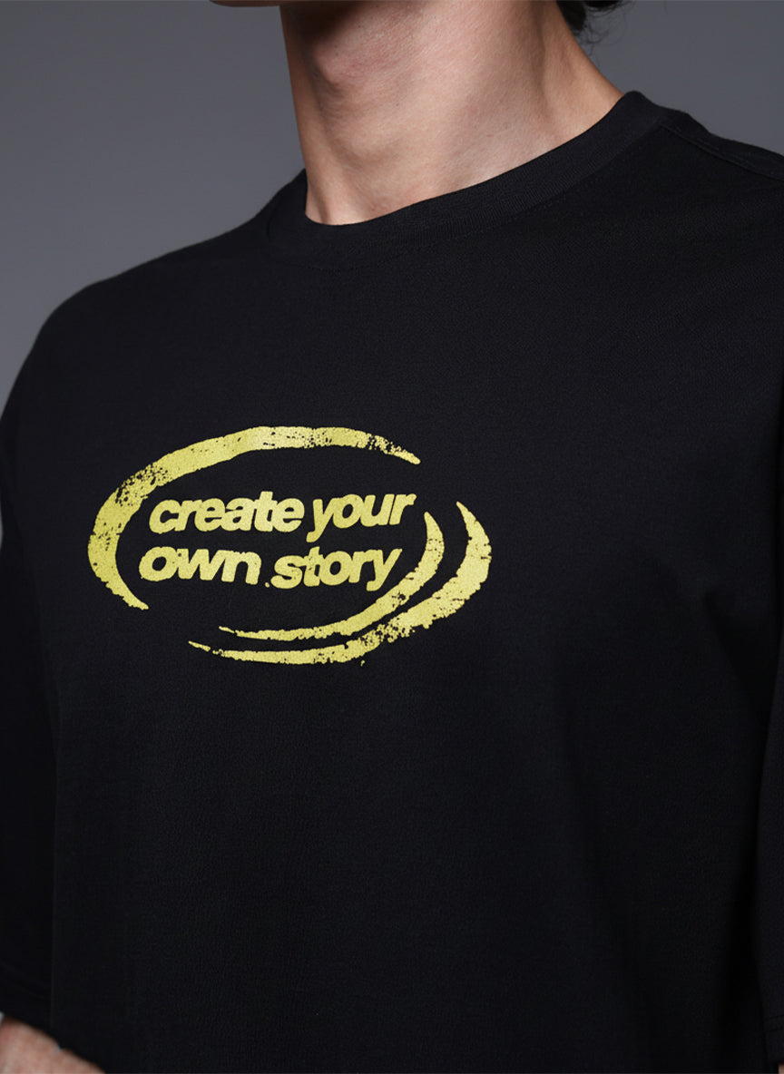 Men Black Oversized Graphic Print Cotton T-Shirt