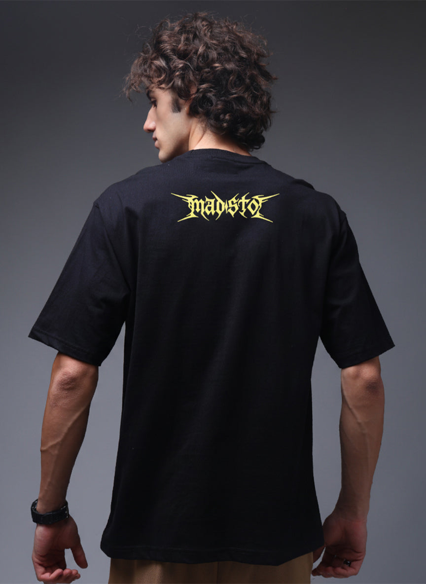 Men Black Oversized Graphic Print Cotton T-Shirt