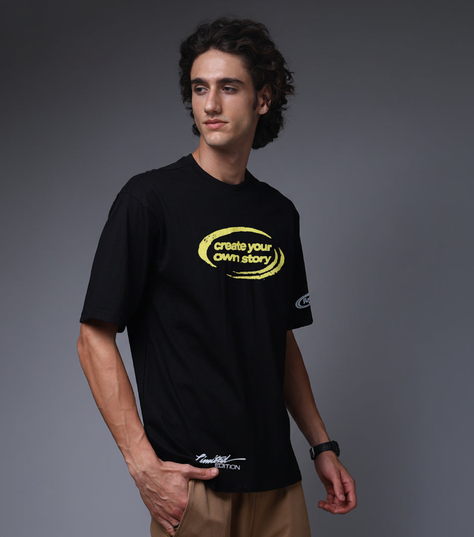 Men Black Oversized Graphic Print Cotton T-Shirt