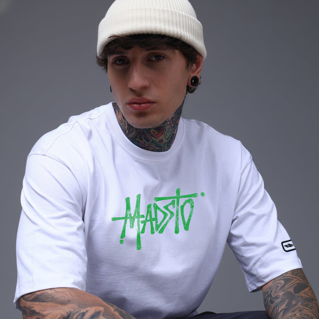 Men White Oversized Graphic Print Cotton T-Shirt