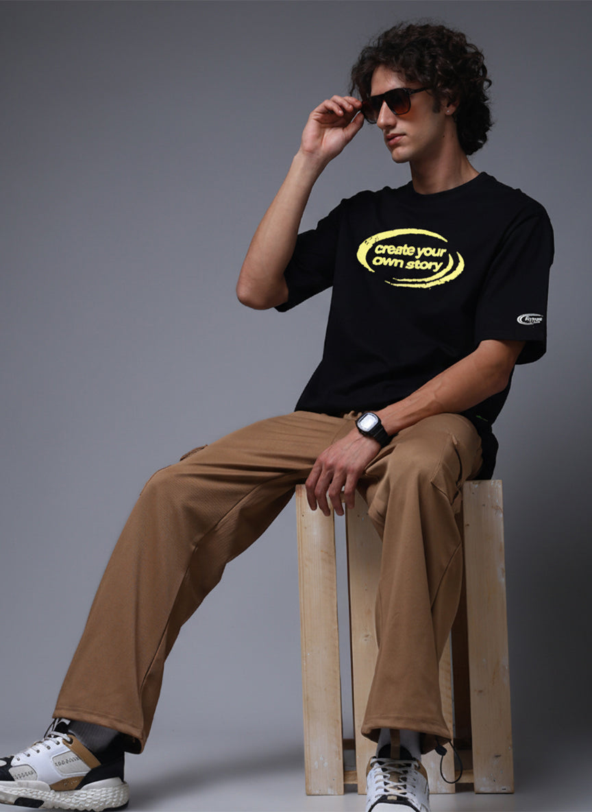 Men Black Oversized Graphic Print Cotton T-Shirt