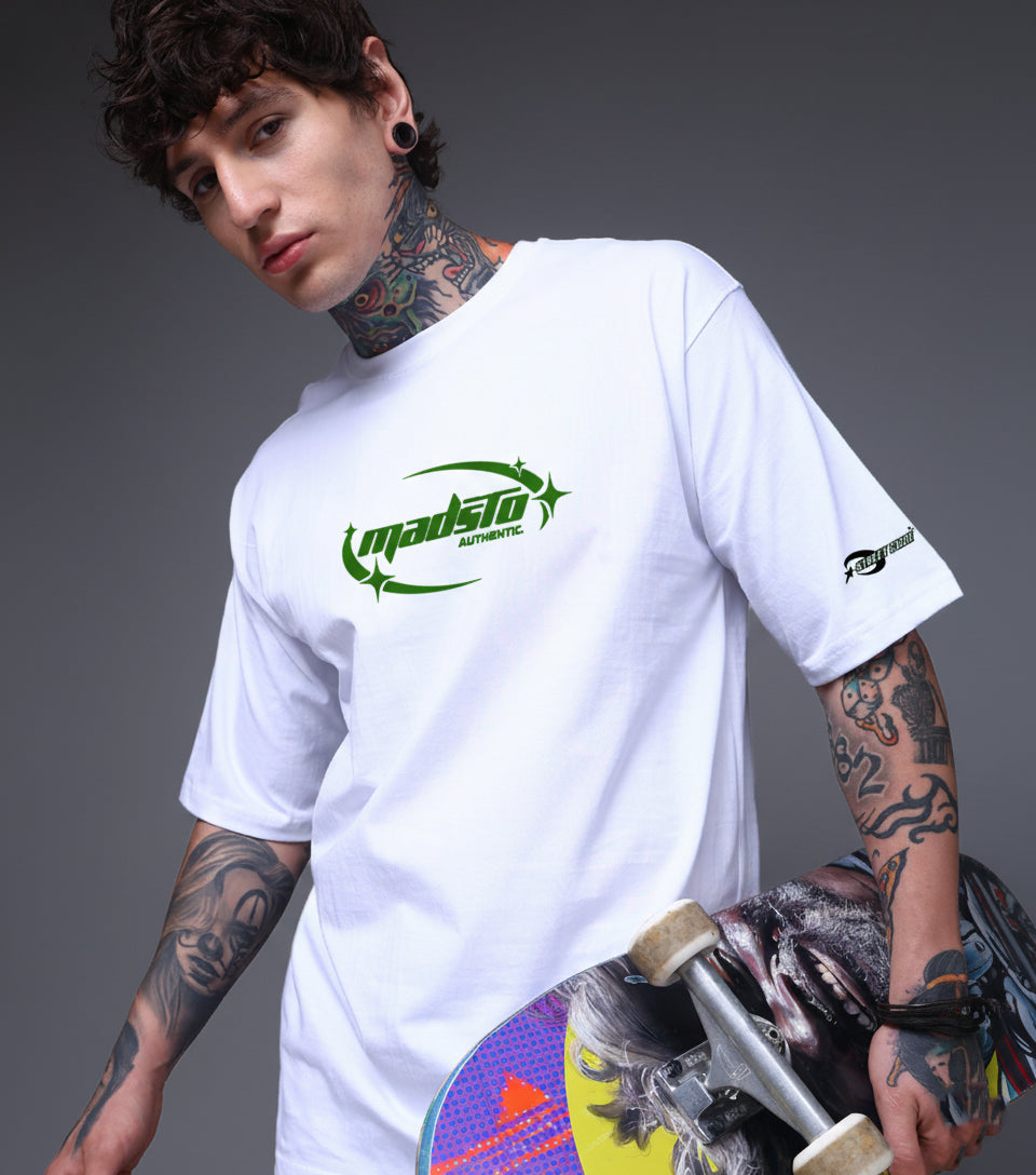 Men’s White Spider Web Graphic Oversized T-Shirt