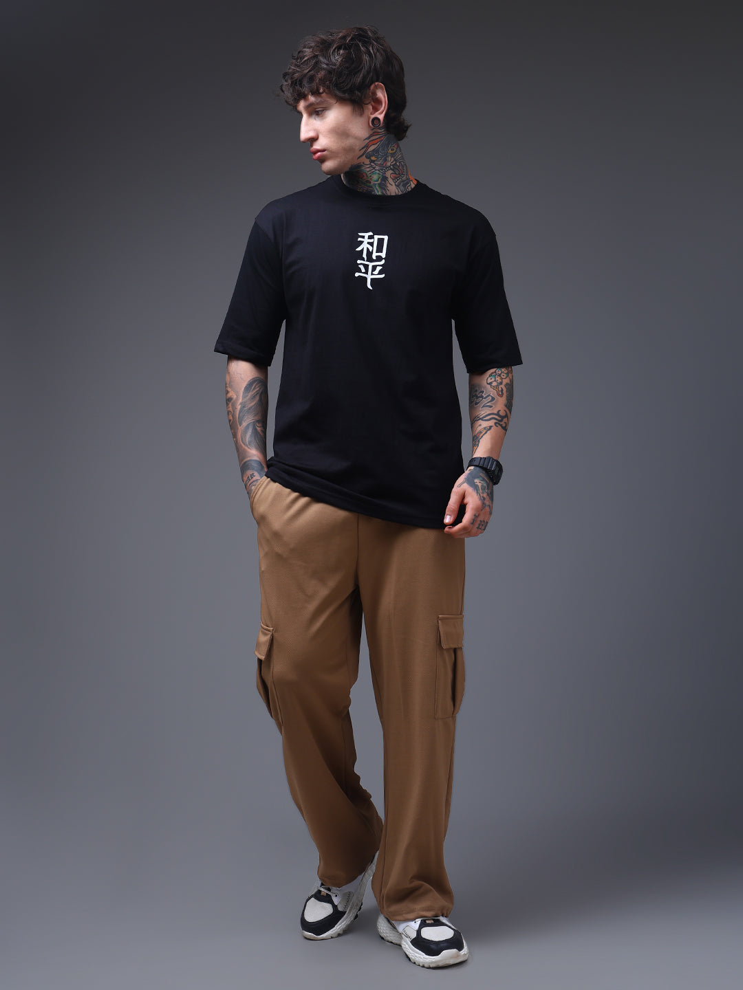 Men's Solid Brown Loose Fit Cargo Pants