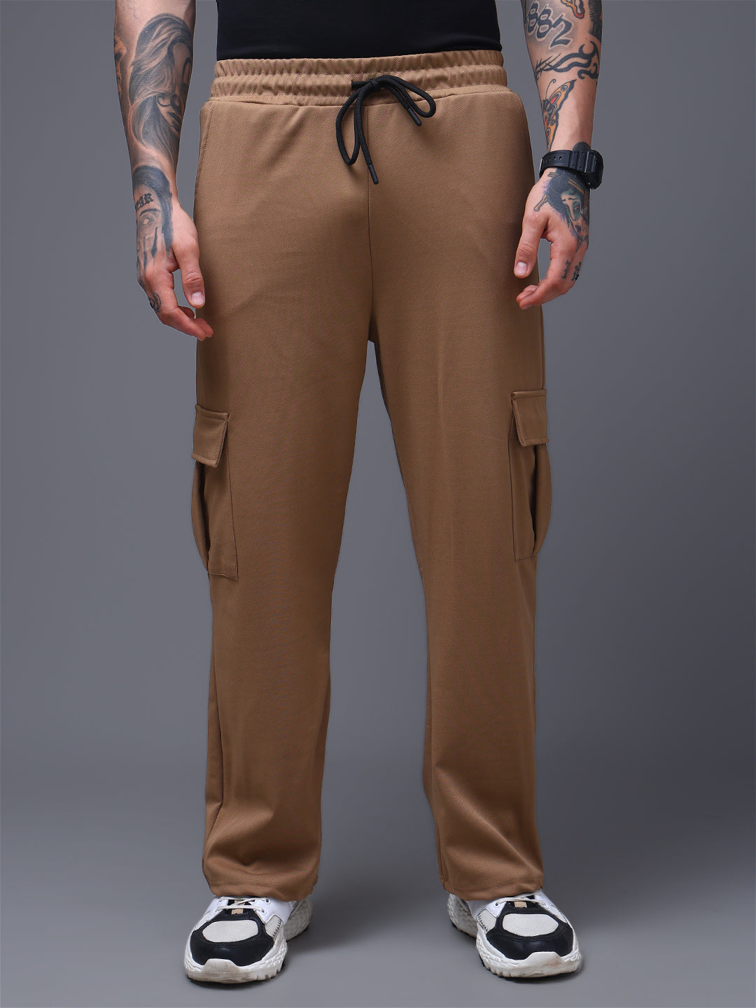Men's Solid Brown Loose Fit Cargo Pants