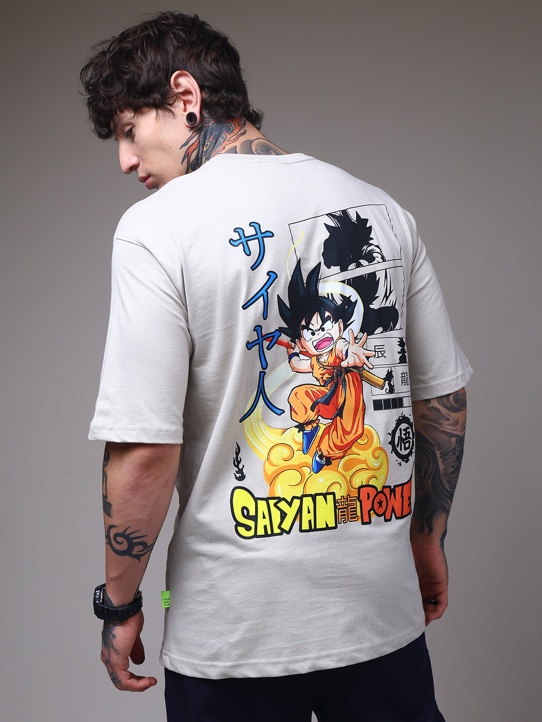 Men's Oversized Backprint Anime Beige Tshirt