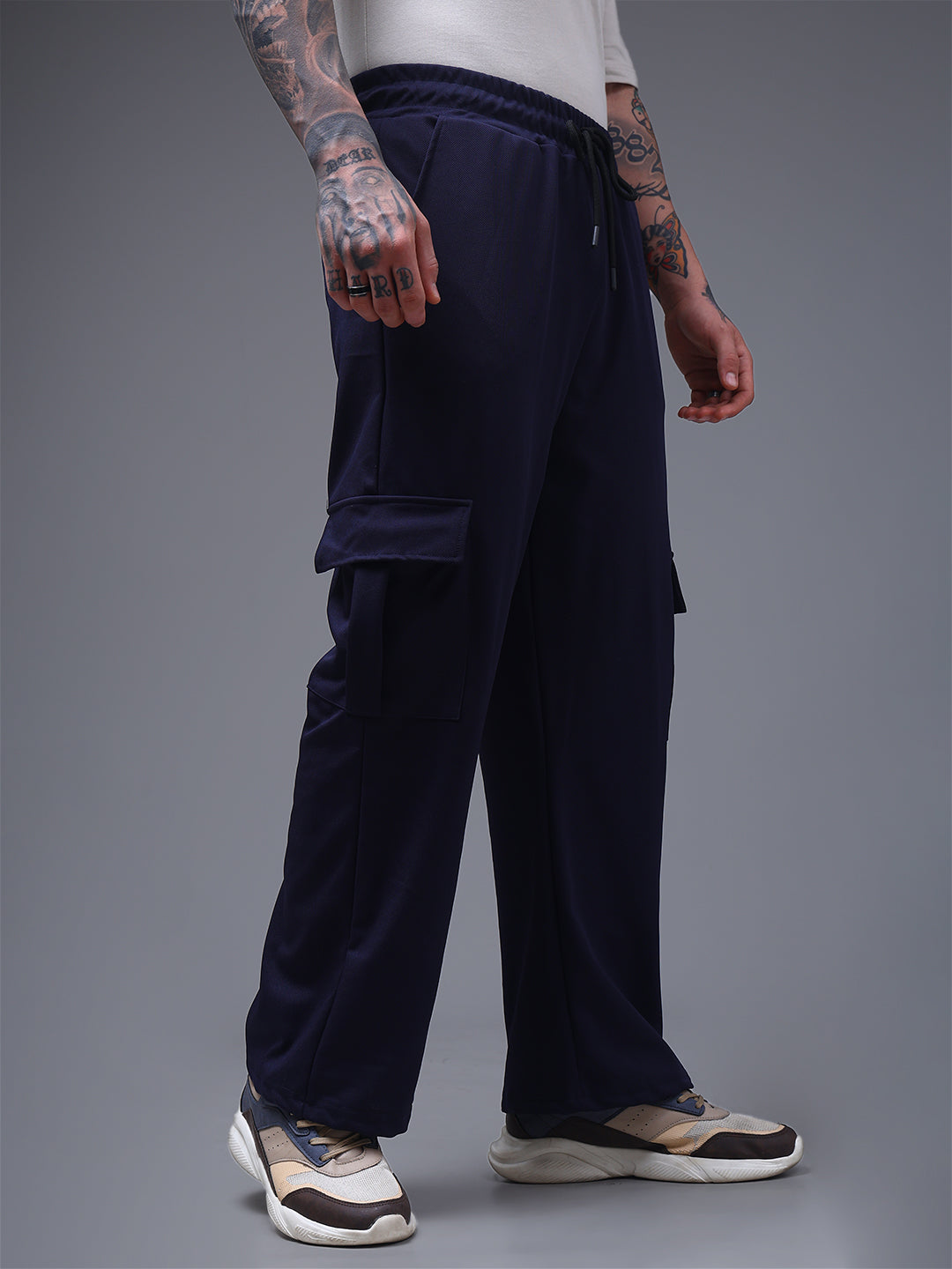 Men's Solid Navy Loose Fit Cargo Pants