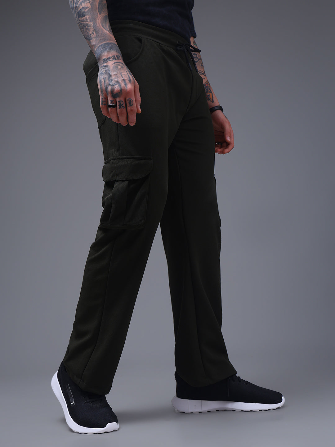 Men's Solid Olive Wide Leg Cargo Pants