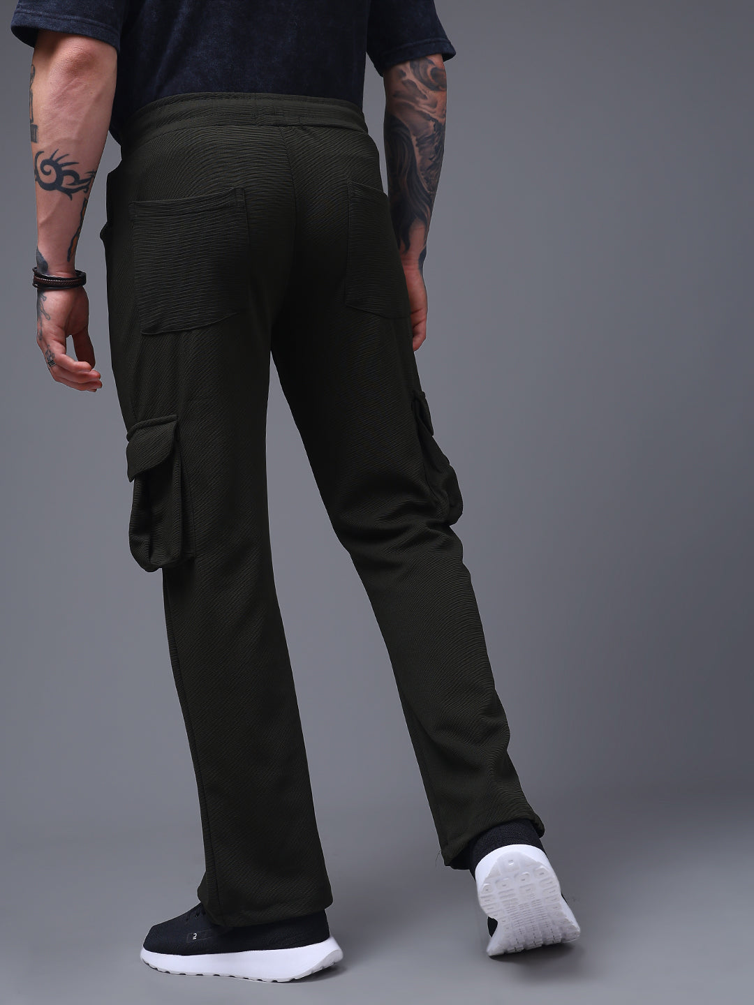 Men's Solid Olive Wide Leg Cargo Pants