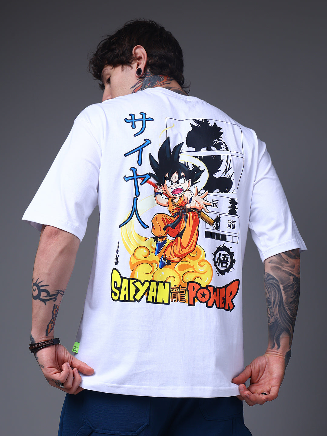 Men's Oversized Backprint Anime White Tshirt