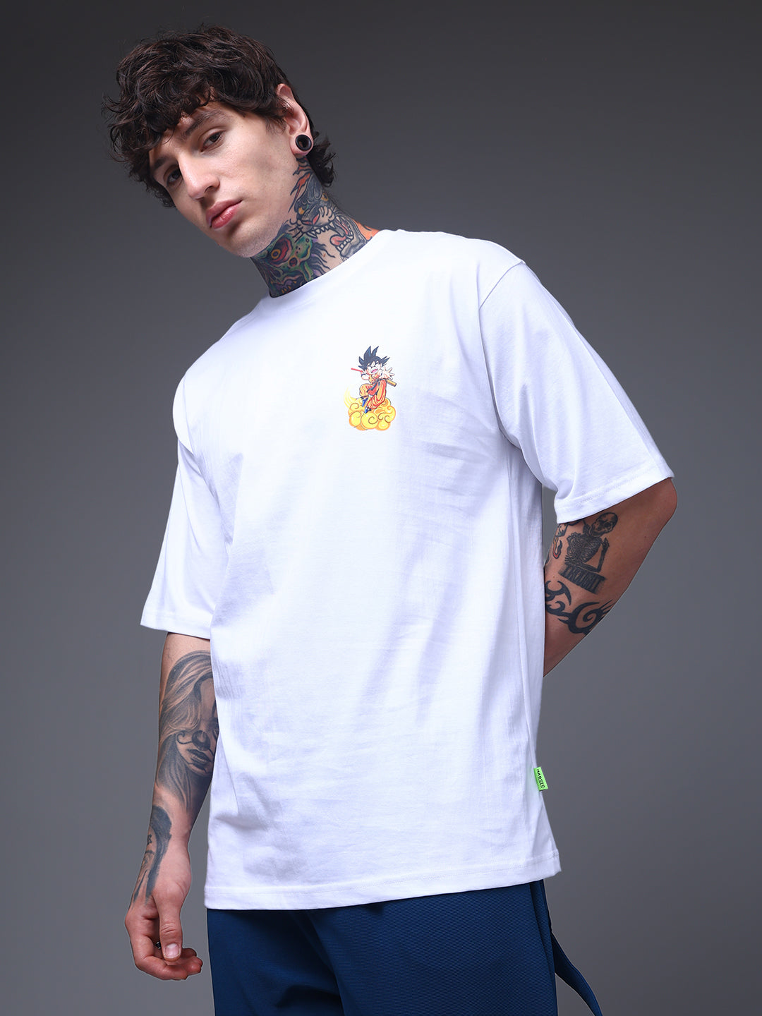 Men's Oversized Backprint Anime White Tshirt