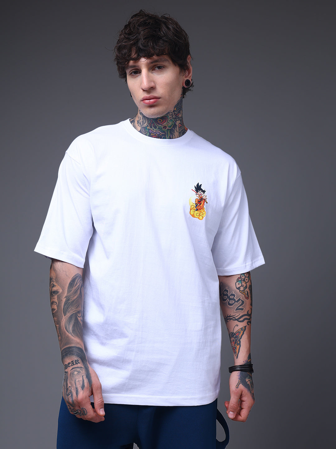 Men's Oversized Backprint Anime White Tshirt