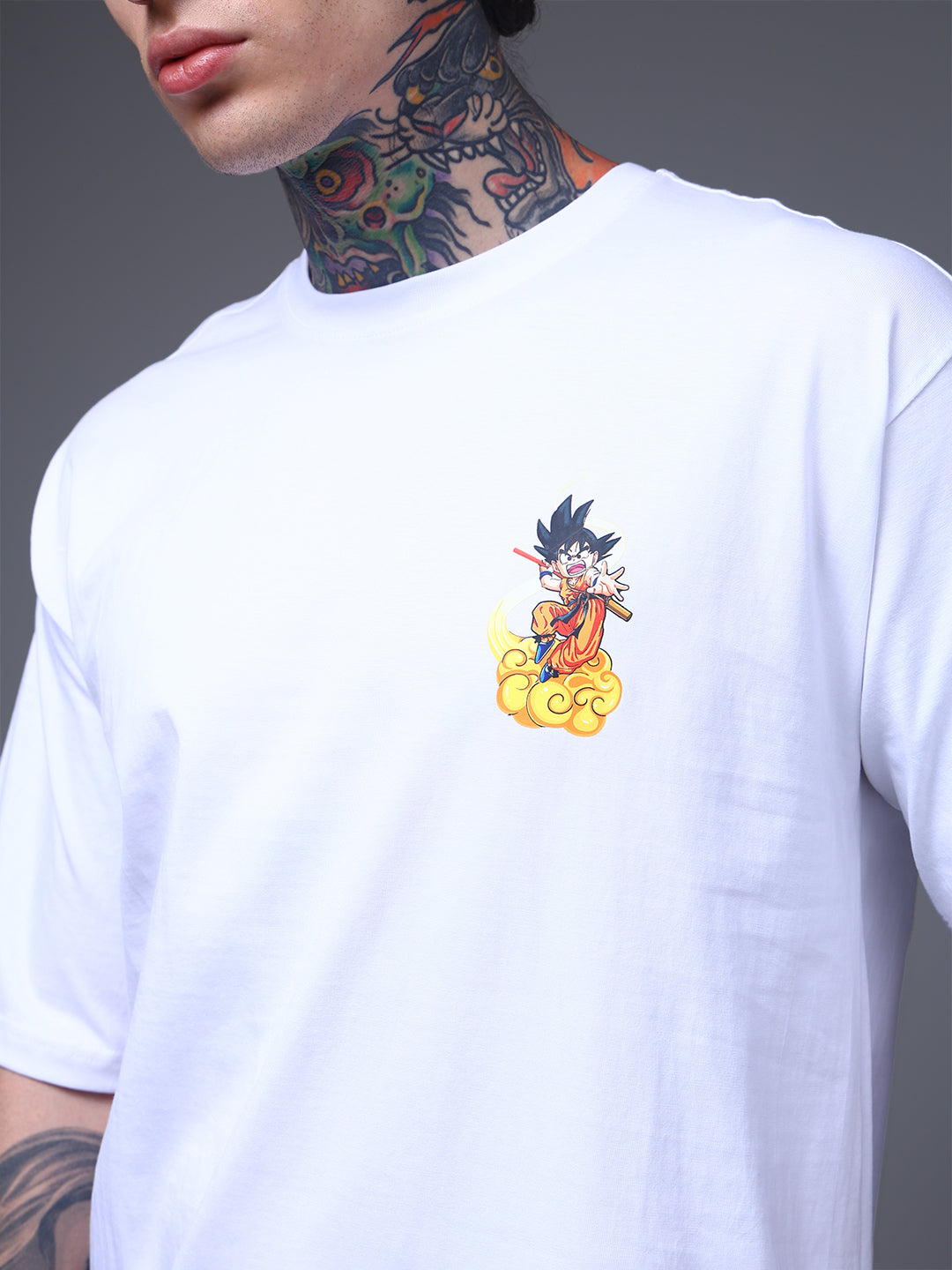 Men's Oversized Backprint Anime White Tshirt